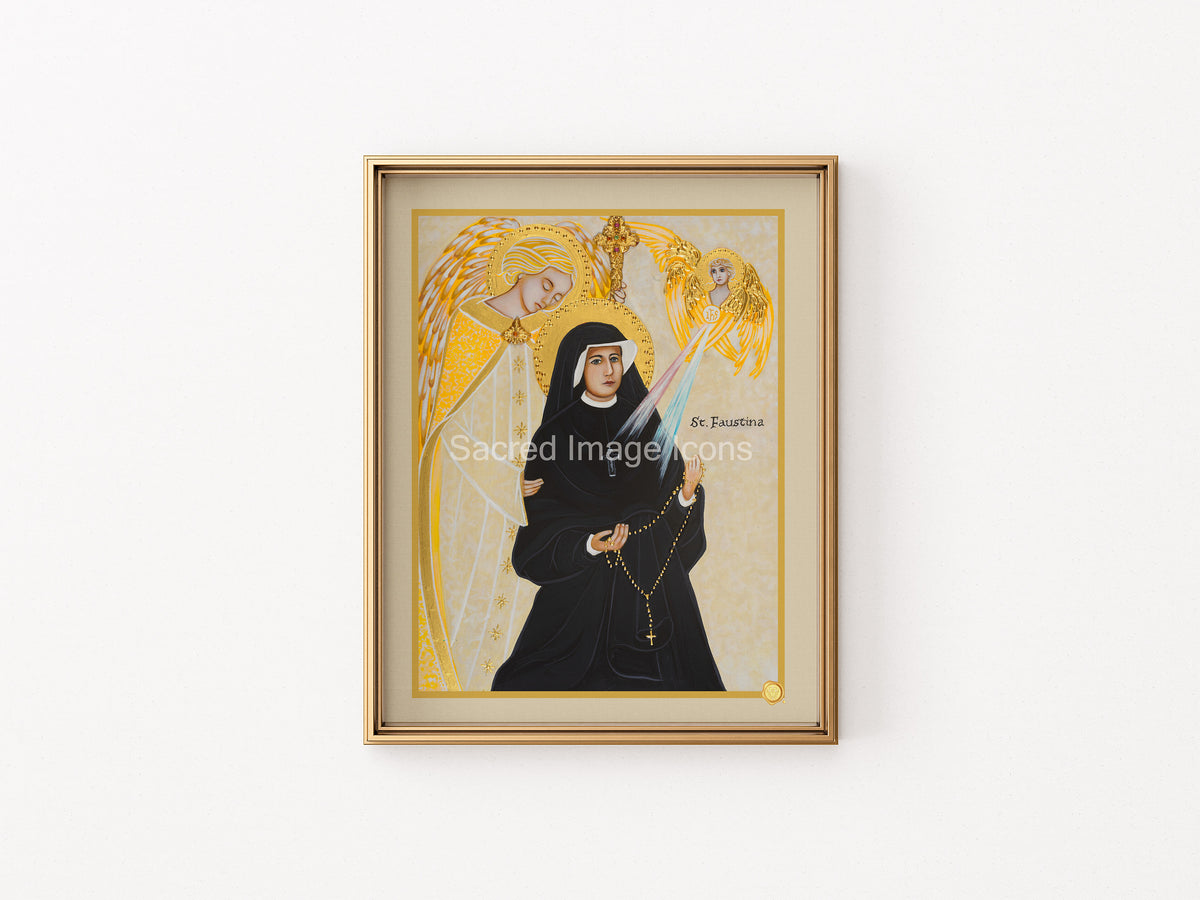 Saint Faustina and the Holy Angels Icon Print