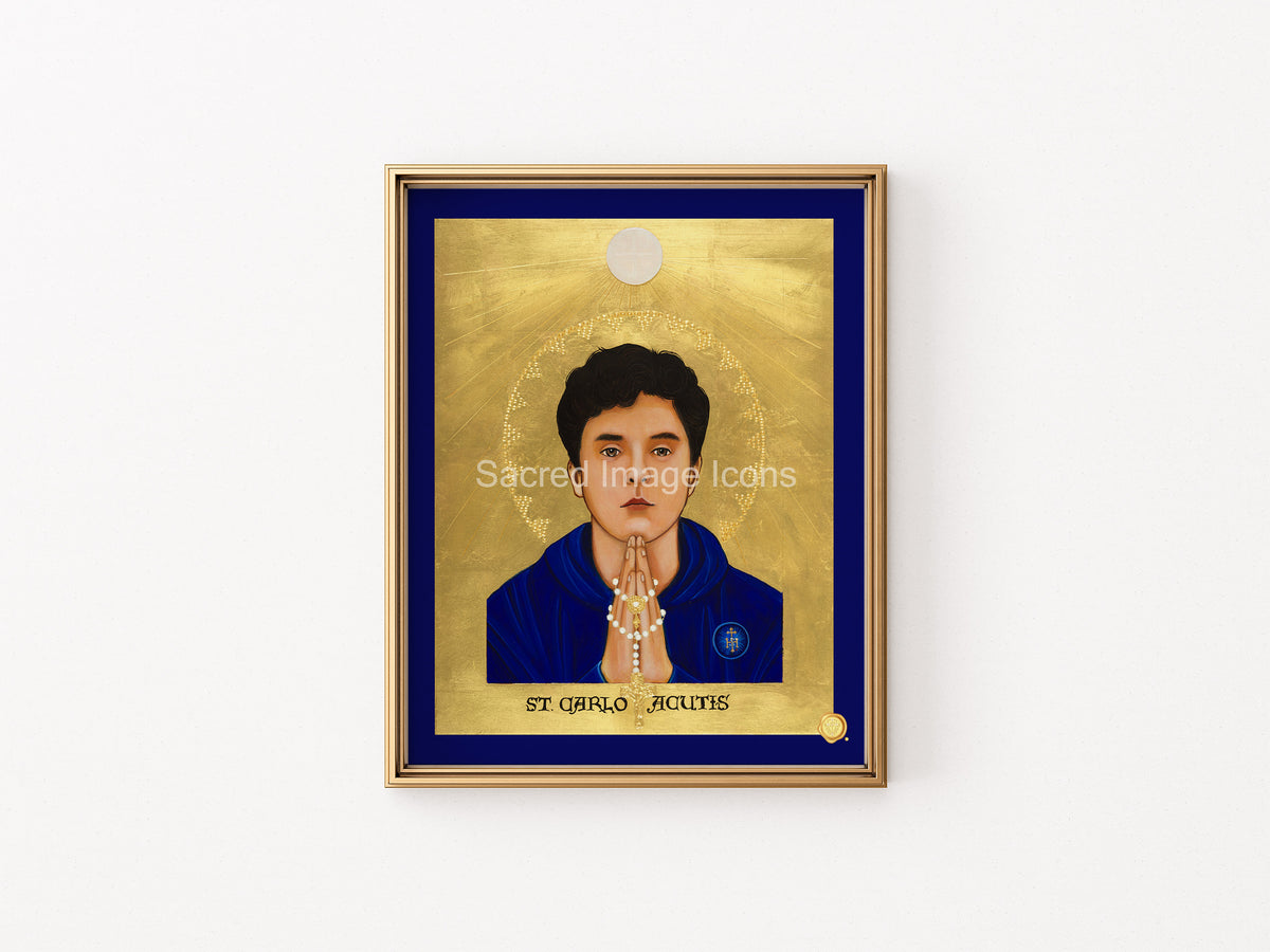 Blessed Carlo Acutis in Gold Icon Print