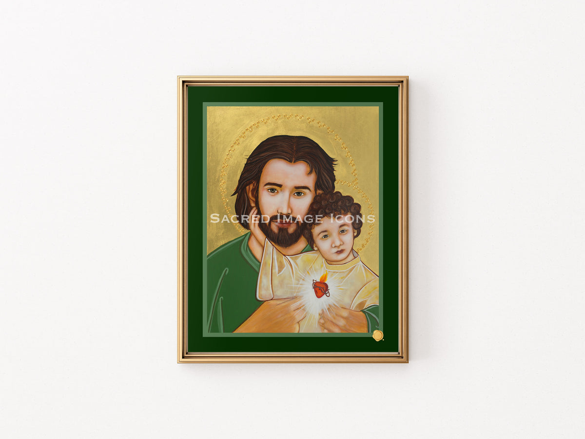 Saint Joseph and the Sacred Heart of Jesus Icon Print