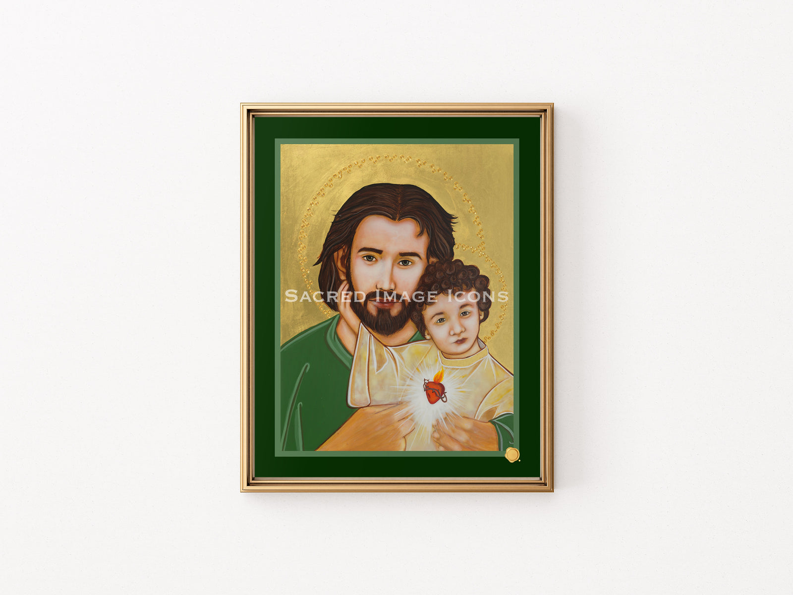 Saint Joseph and the Sacred Heart of Jesus Icon Print