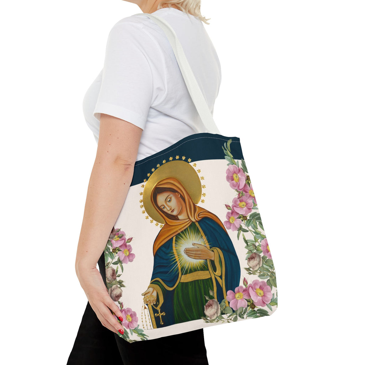 Flame of Love Tote Bag - Dark Blue Floral
