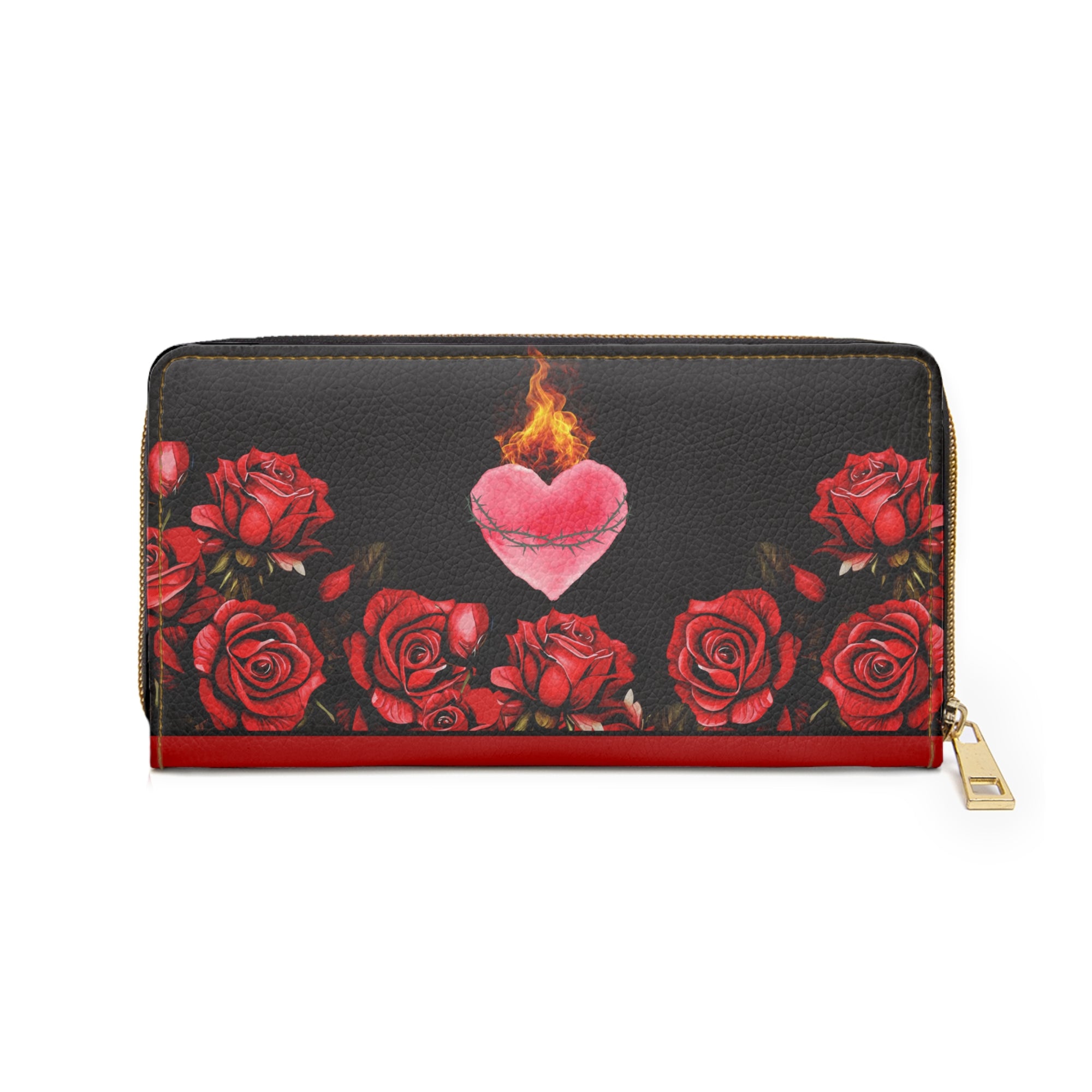 Flame of Love & The Sacred Heart of Jesus Catholic Devotional Zipper Wallet -