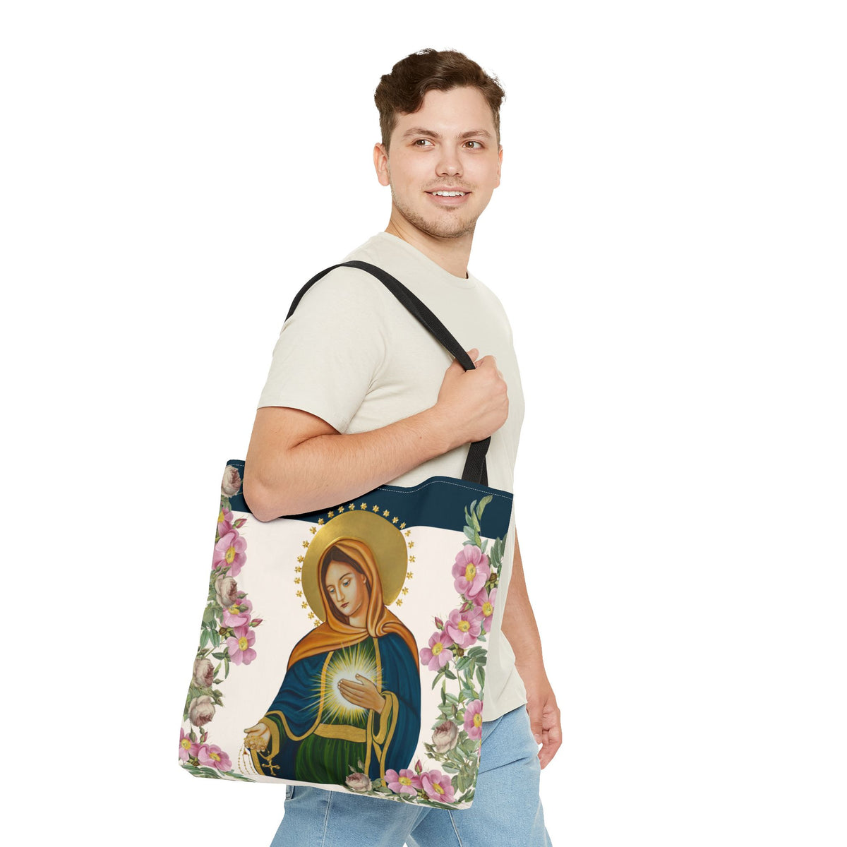 Flame of Love Tote Bag - Dark Blue Floral