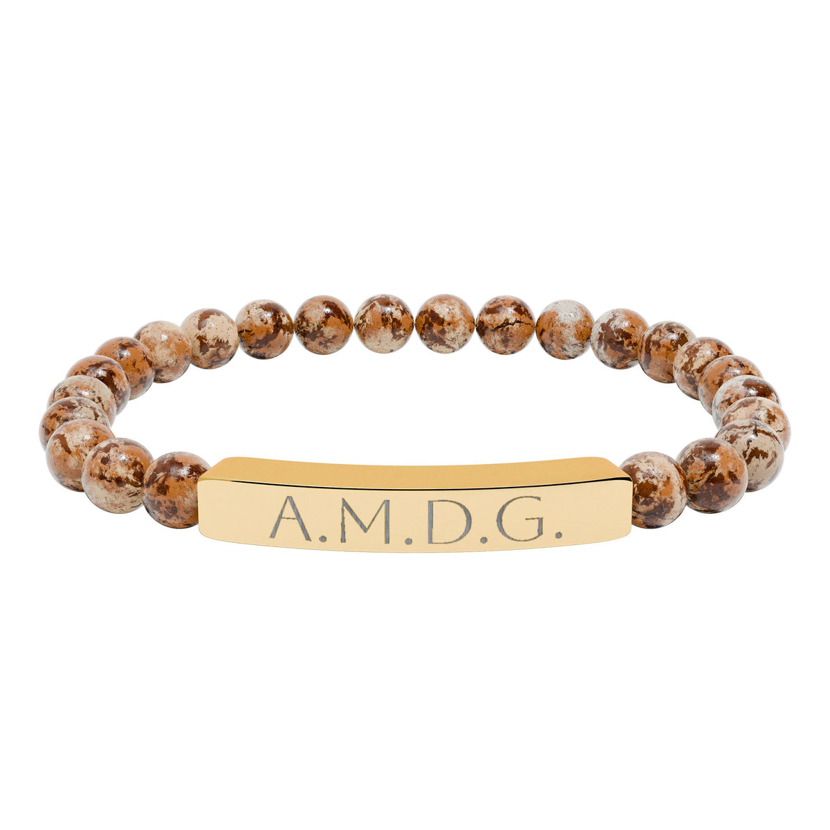 AMDG &quot;Ad Majoram Dei Gloriam&quot; Engraved Bracelet - Stainless or Gold with Natural Stone