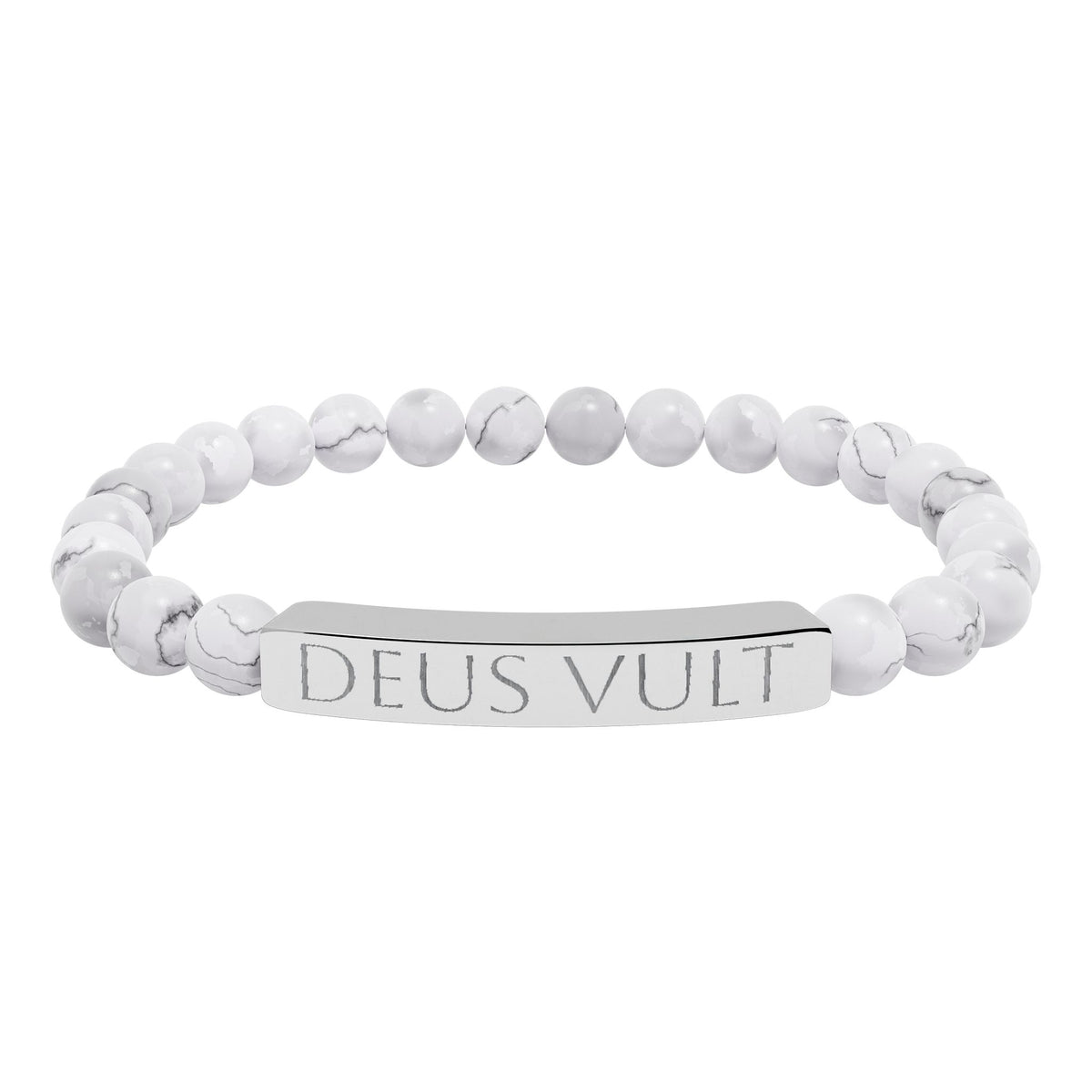 Deus Vult &quot;God Wills It&quot; Engraved Bracelet - Stainless or Gold with Natural Stone