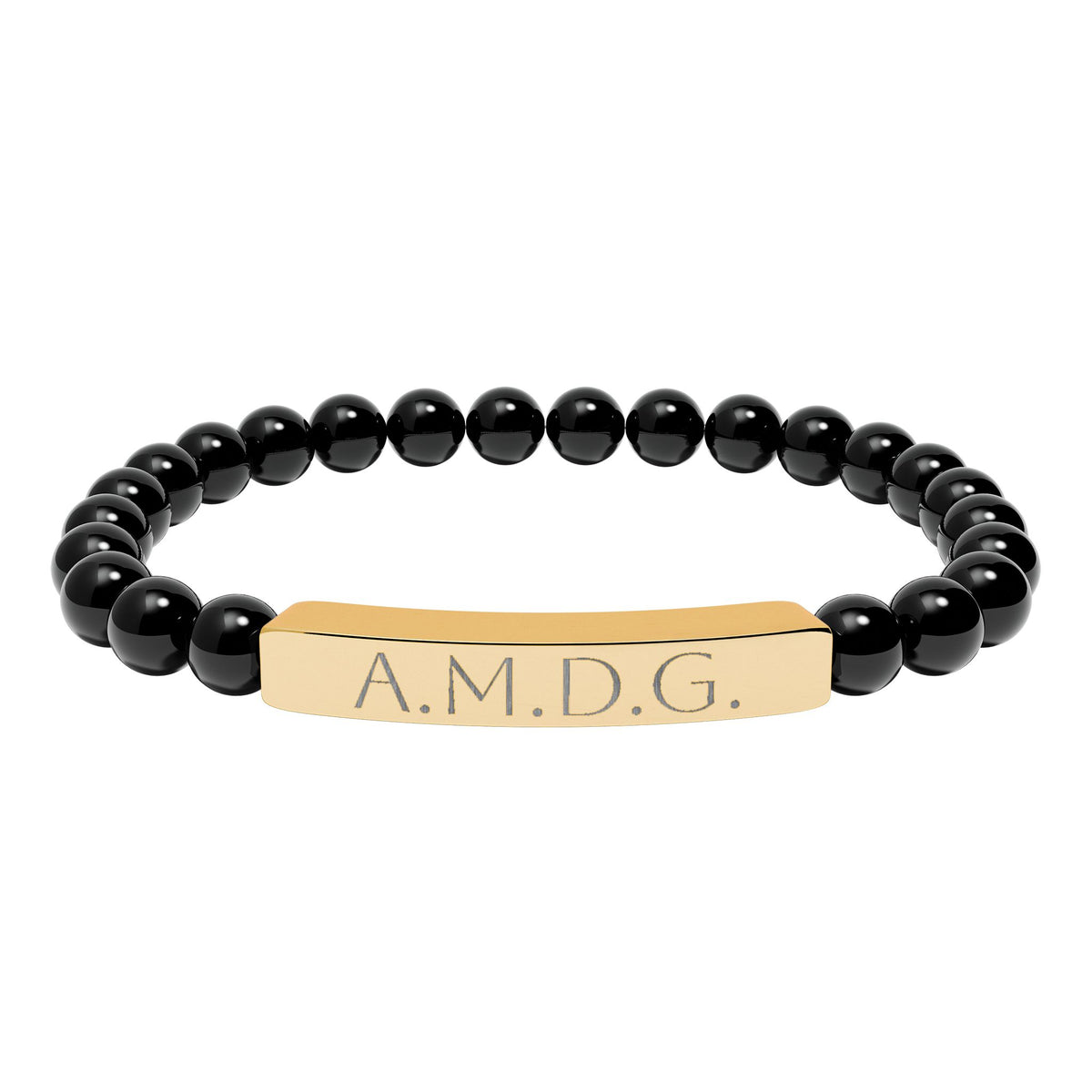 AMDG &quot;Ad Majoram Dei Gloriam&quot; Engraved Bracelet - Stainless or Gold with Natural Stone
