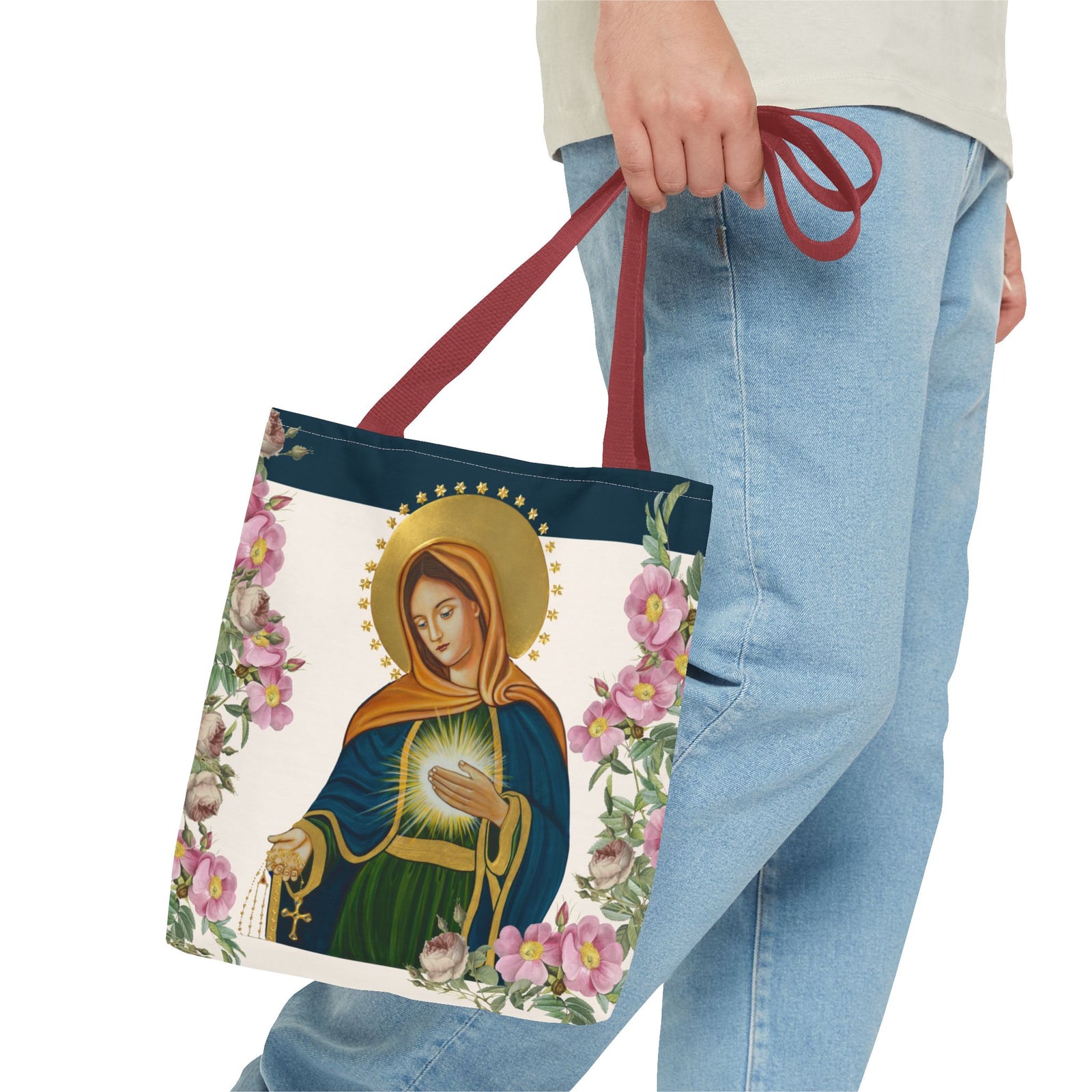 Flame of Love Tote Bag - Dark Blue Floral