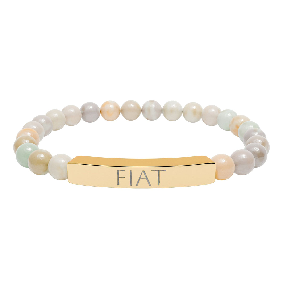 FIAT &quot;Let it be done&quot;  Engraved Bracelet - Stainless or Gold with Natural Stone
