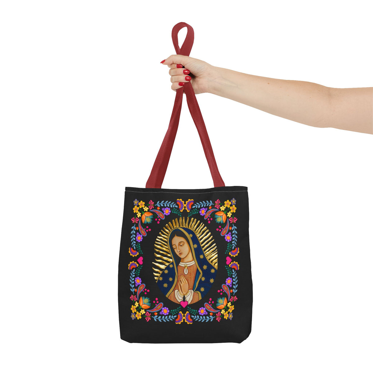Vibrant Our Lady of Guadalupe Tote Bag for Faith and Inspiration, Prayer Bag, Religious Gift, Boho Floral Design, Eco-Friendly Shopping