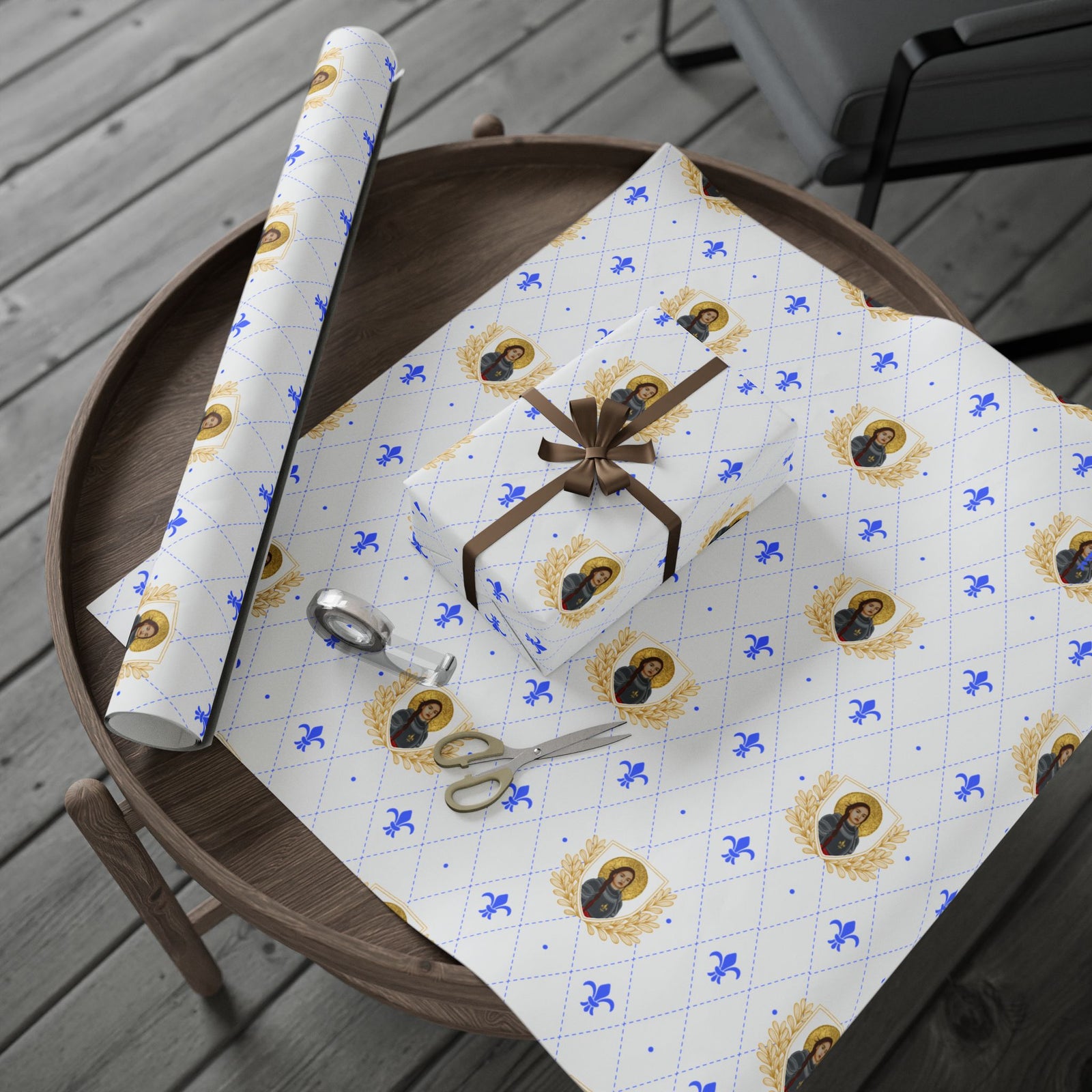 Gift Wrapping Paper - St. Joan of Arc Blue & Gold - Roll