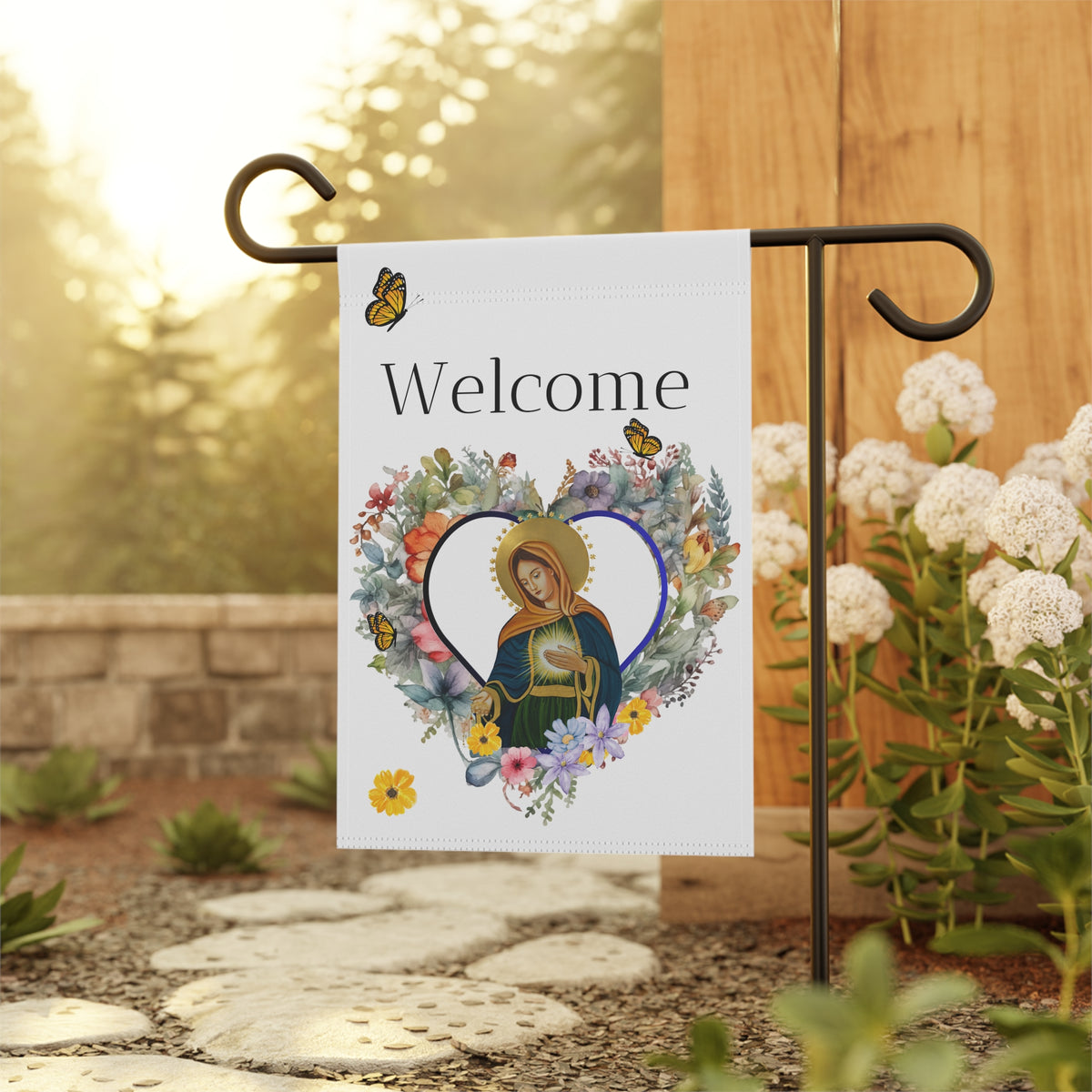 Welcome Blessed Mother Garden Flag