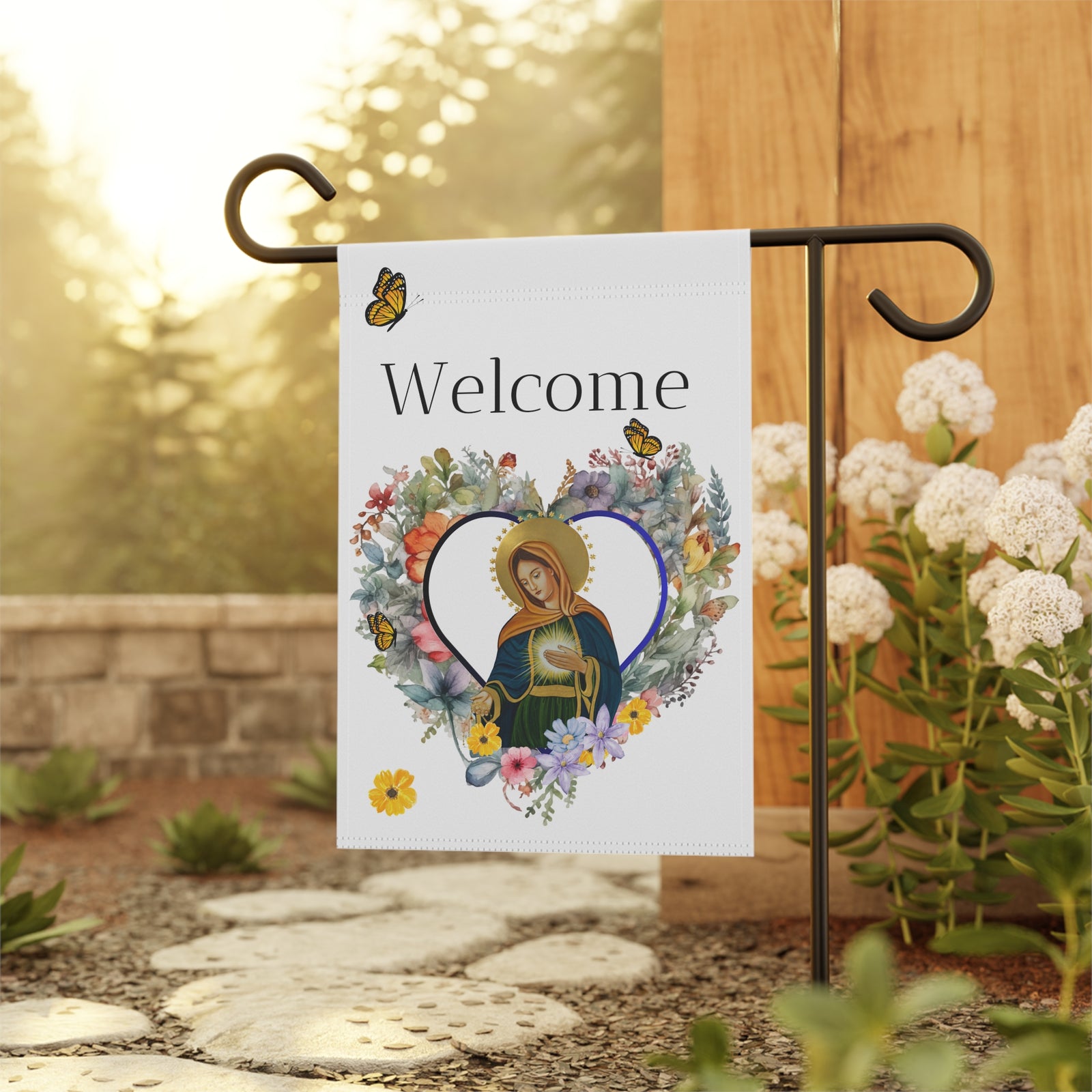 Welcome Blessed Mother Garden Flag