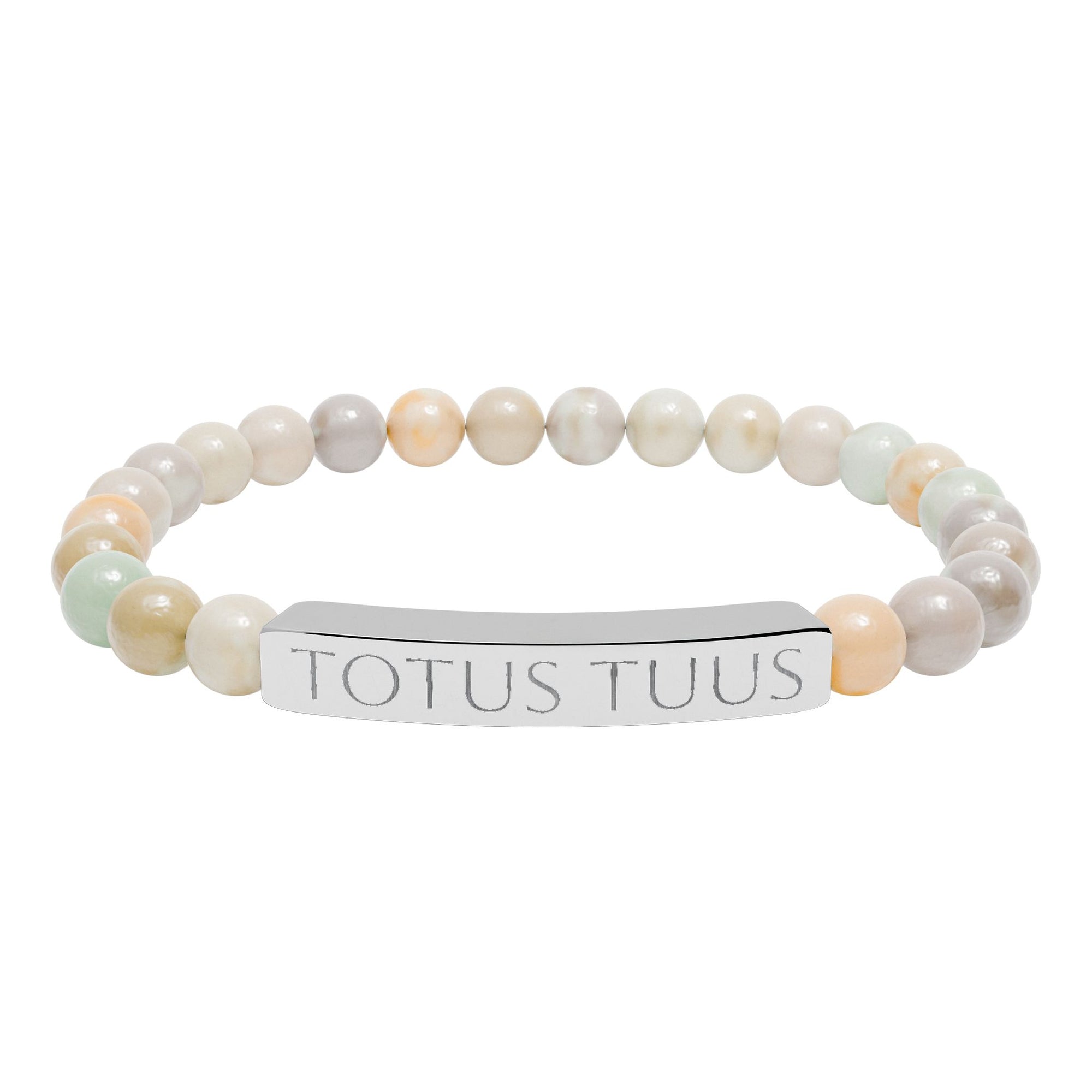 Totus Tuus Engraved Bracelet - Stainless or Gold with Natural Stone