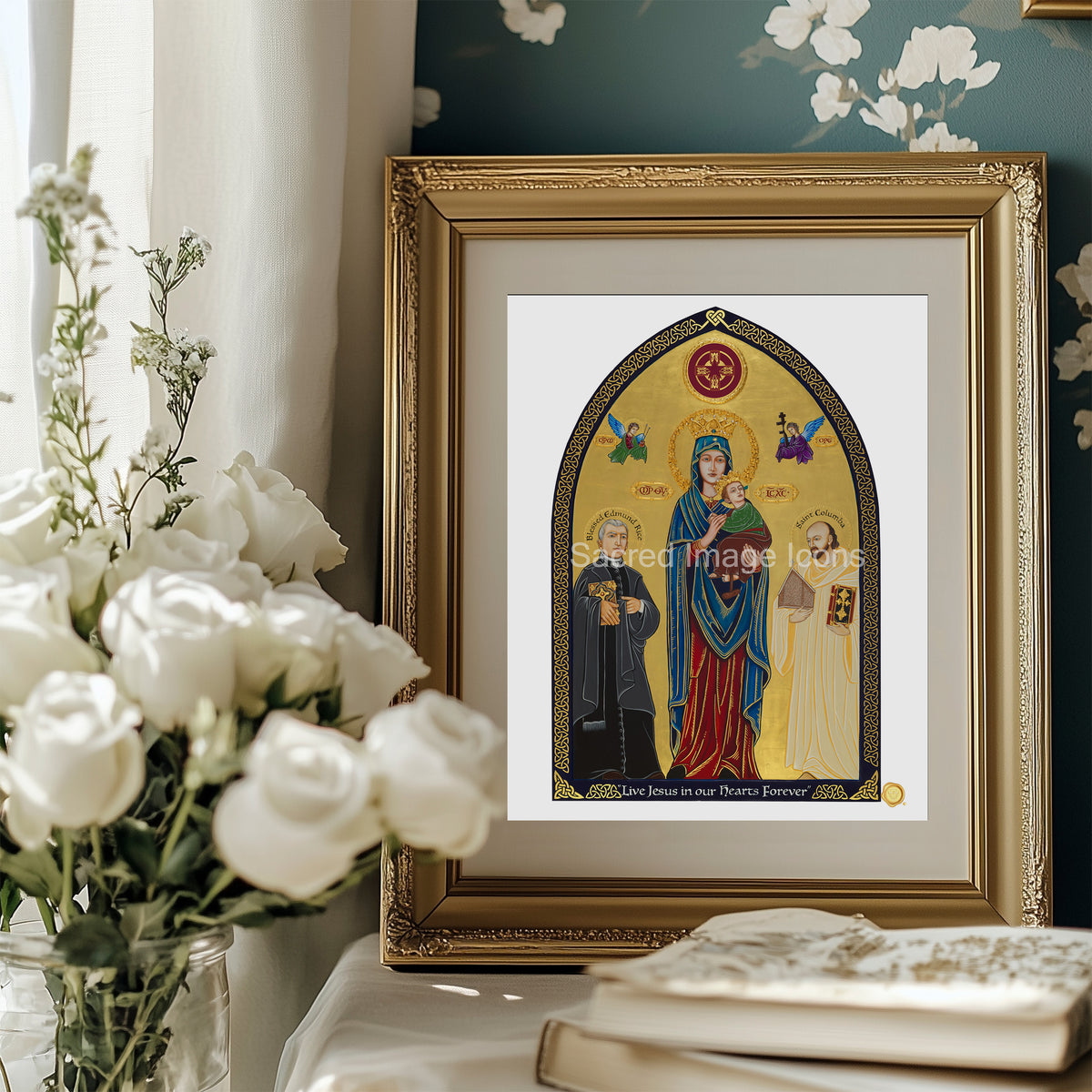 Our Lady of Perpetual Help with Saint Iona and Blessed Edmund Rice Icon Print