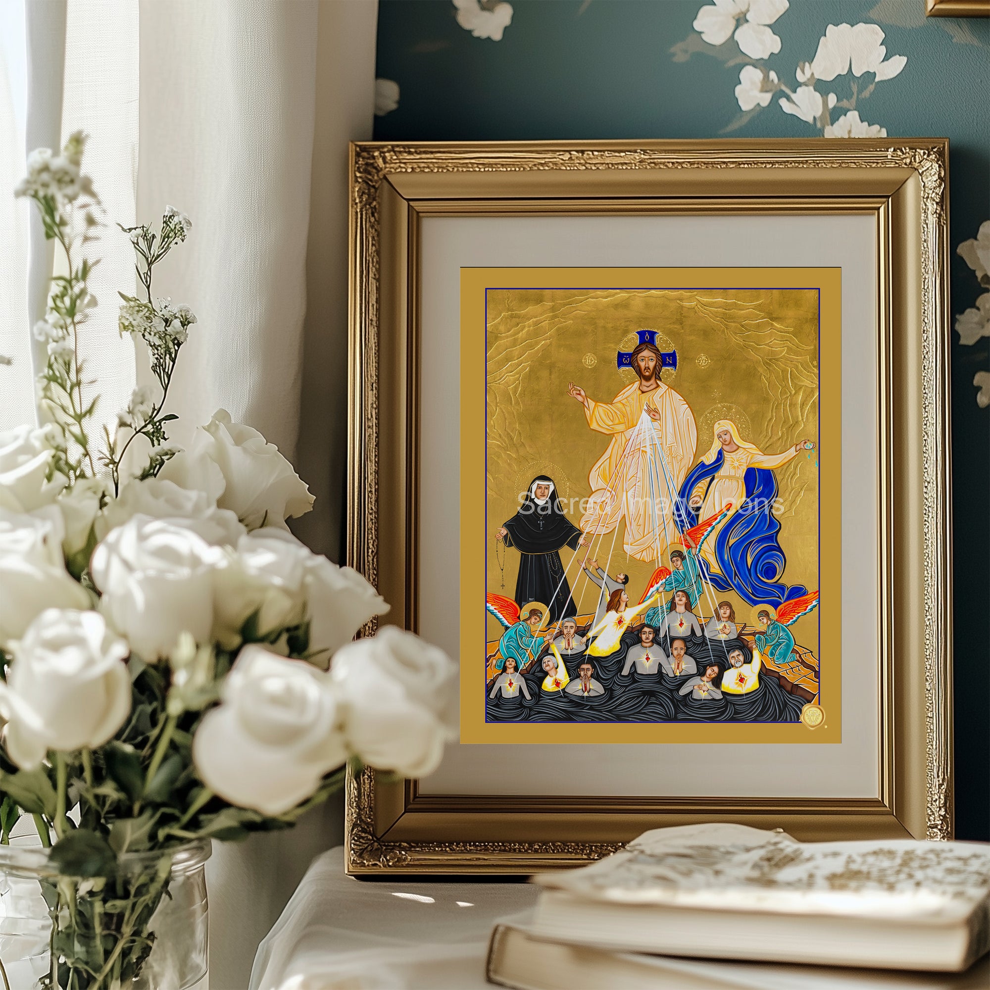 Christ and Purgatory Icon Print - Sacred Image Icons