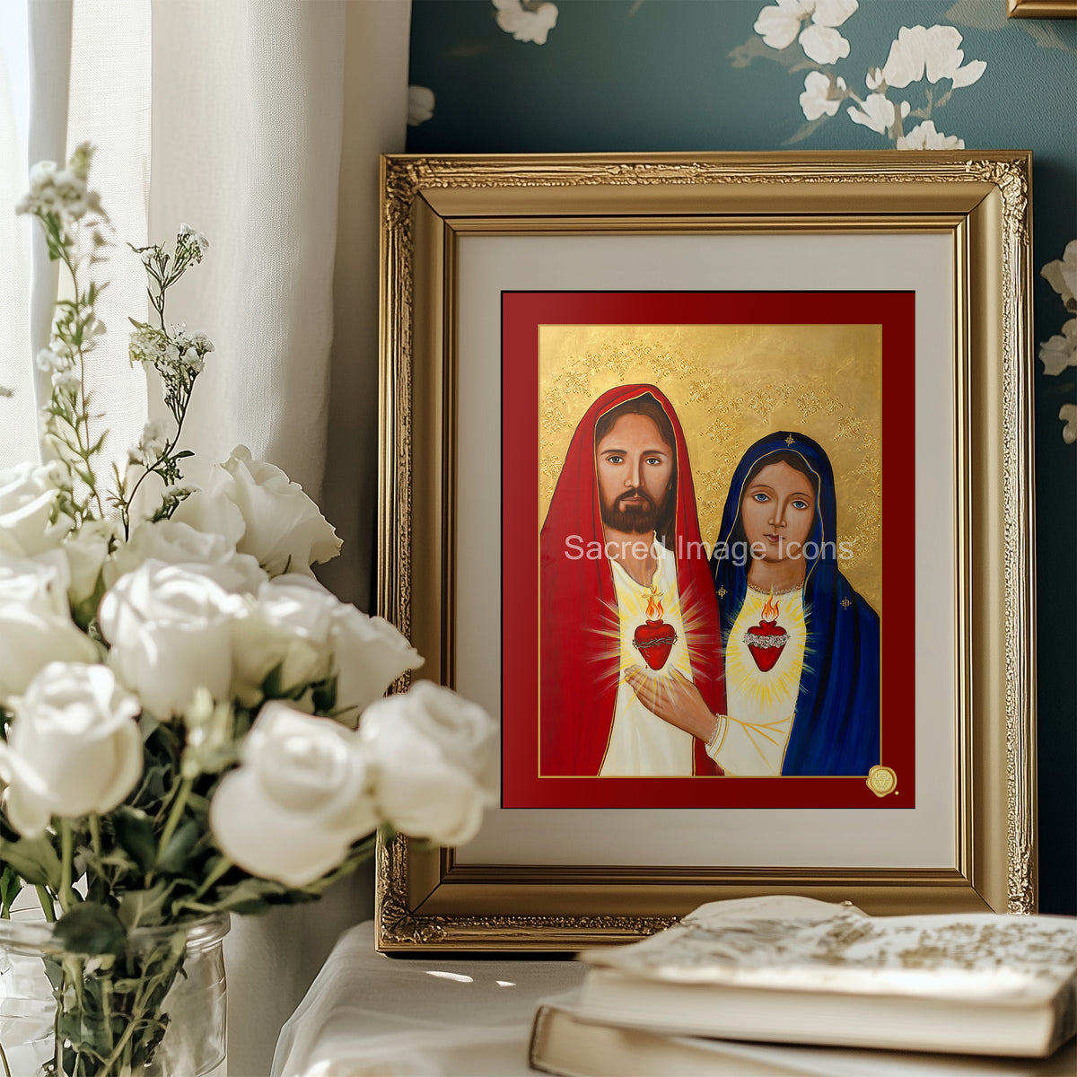 Sacred and Immaculate Hearts 1 Icon Print