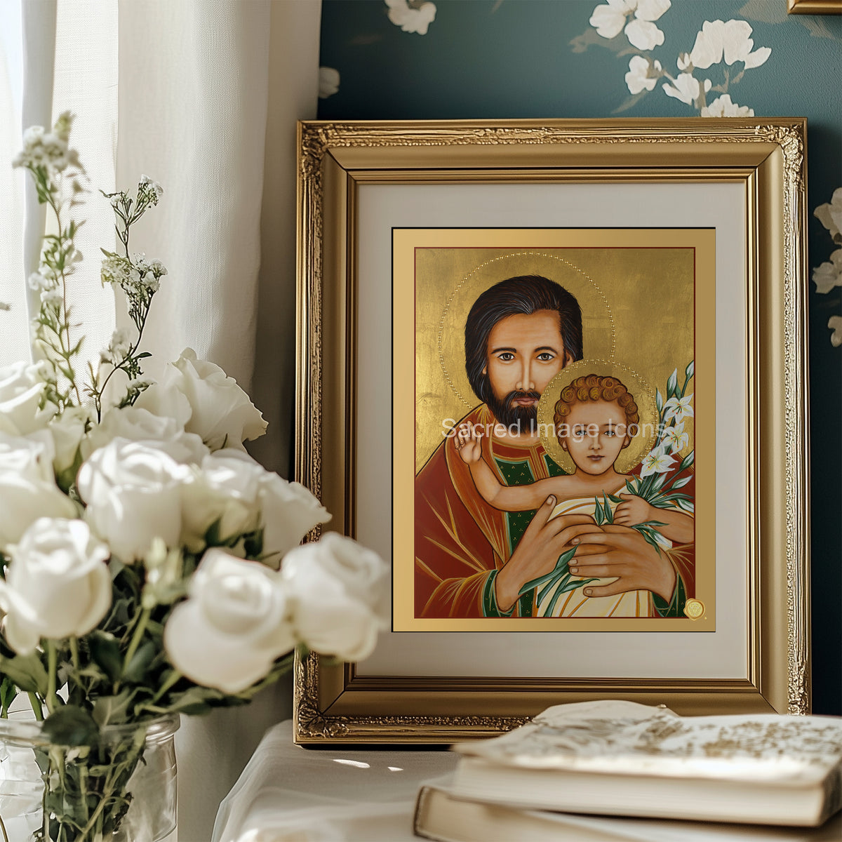 Saint Joseph and Baby Jesus Icon Print