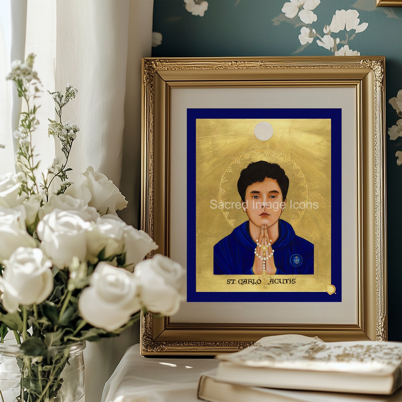 Blessed Carlo Acutis in Gold Icon Print