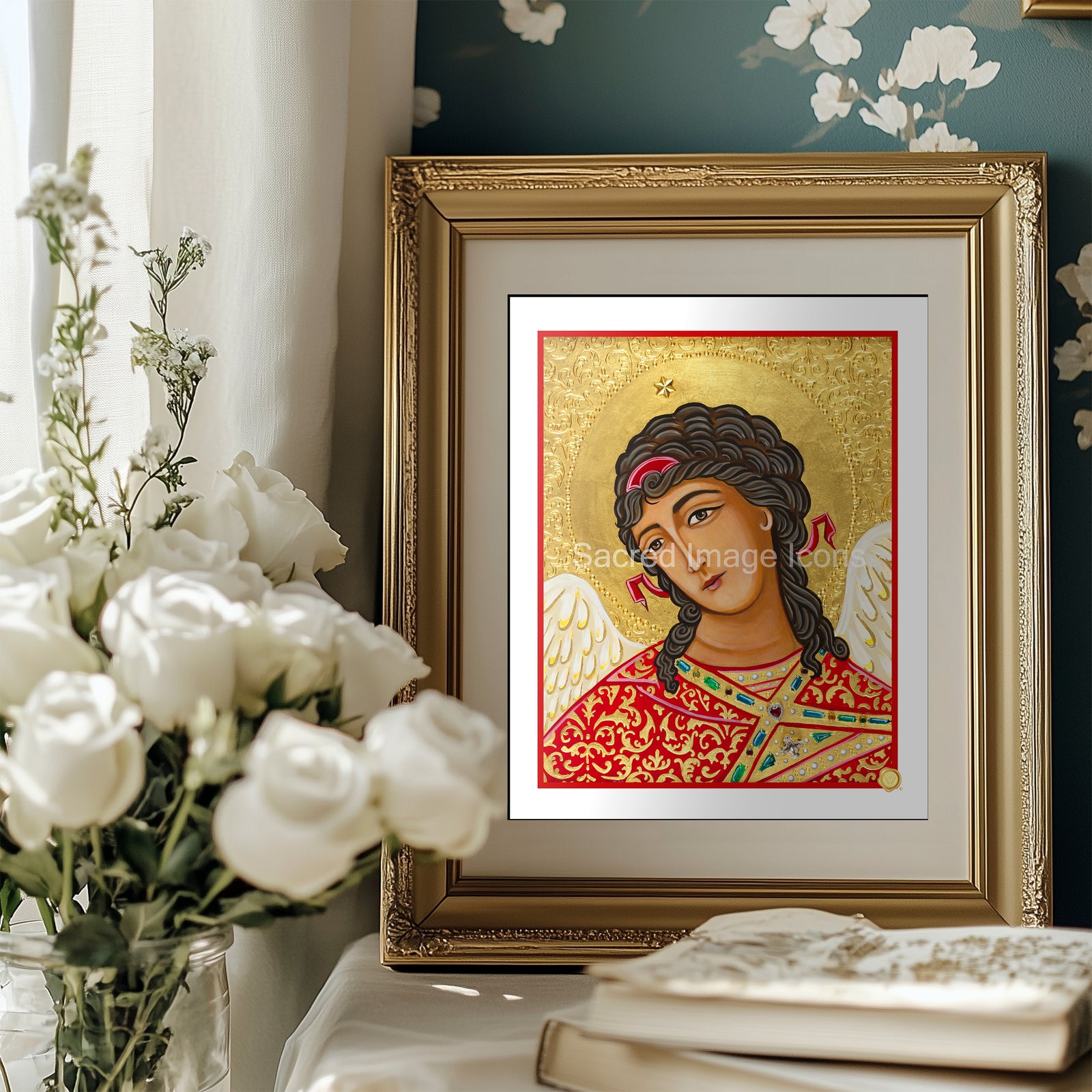 Guardian Angel Icon Print - Dark Hair