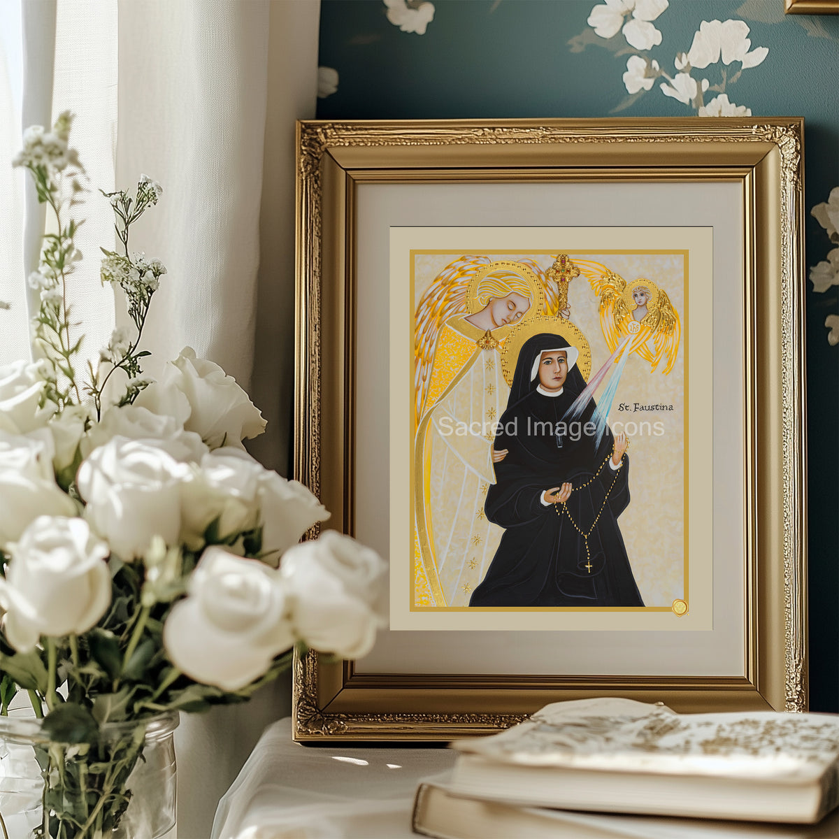 Saint Faustina and the Holy Angels Icon Print