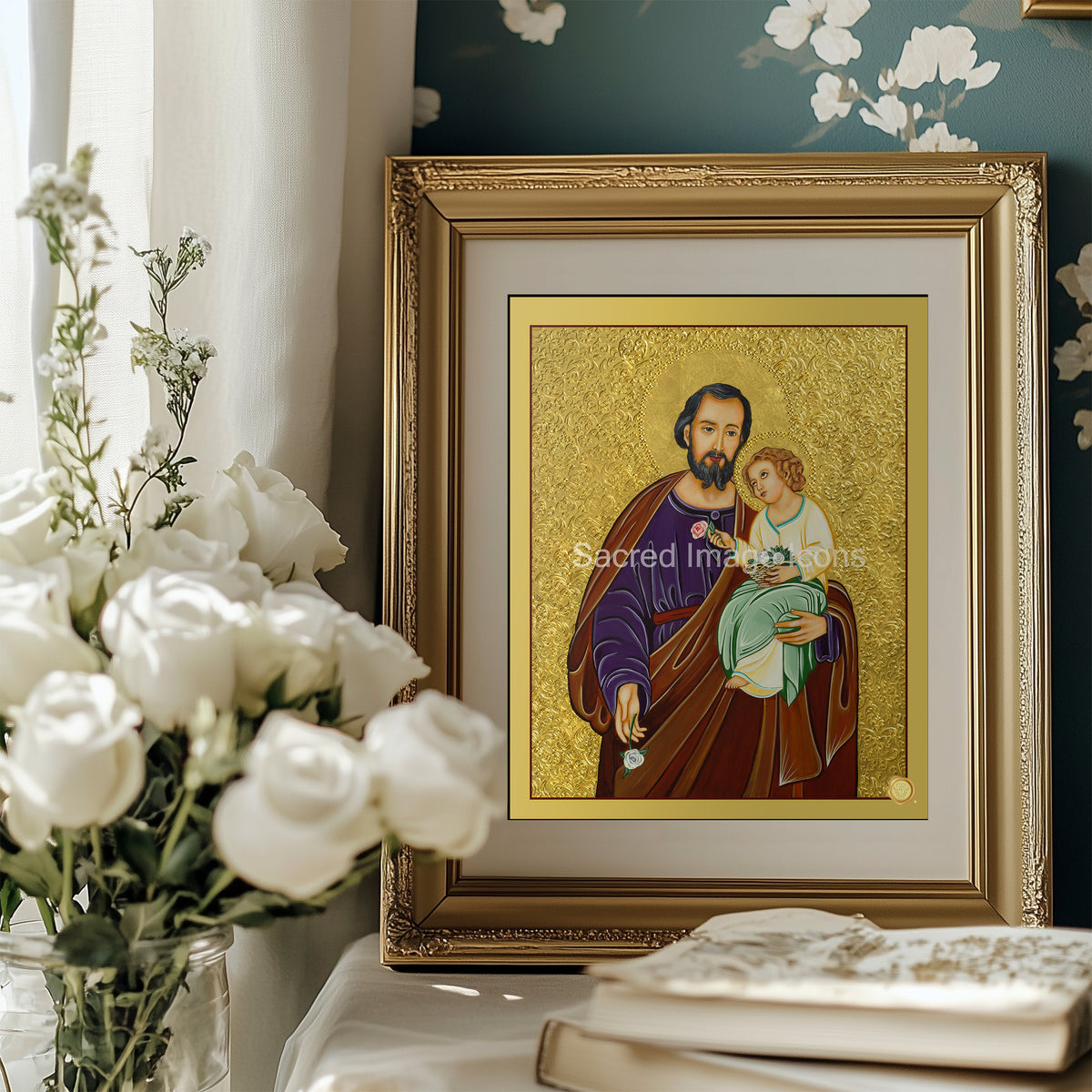 Saint Joseph and Baby Jesus 2 Icon Print