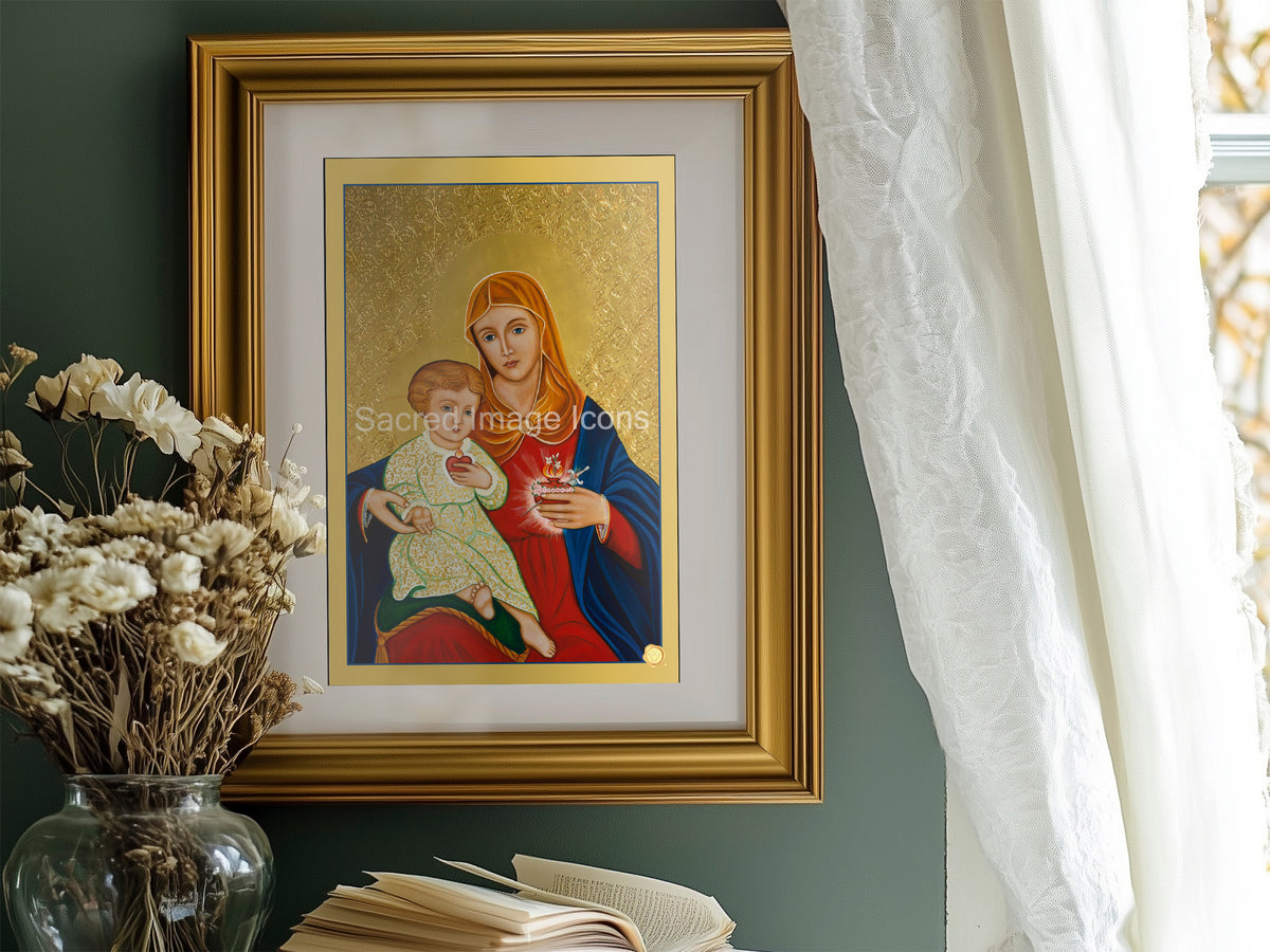 Sacred and Immaculate Hearts 2 Icon Print