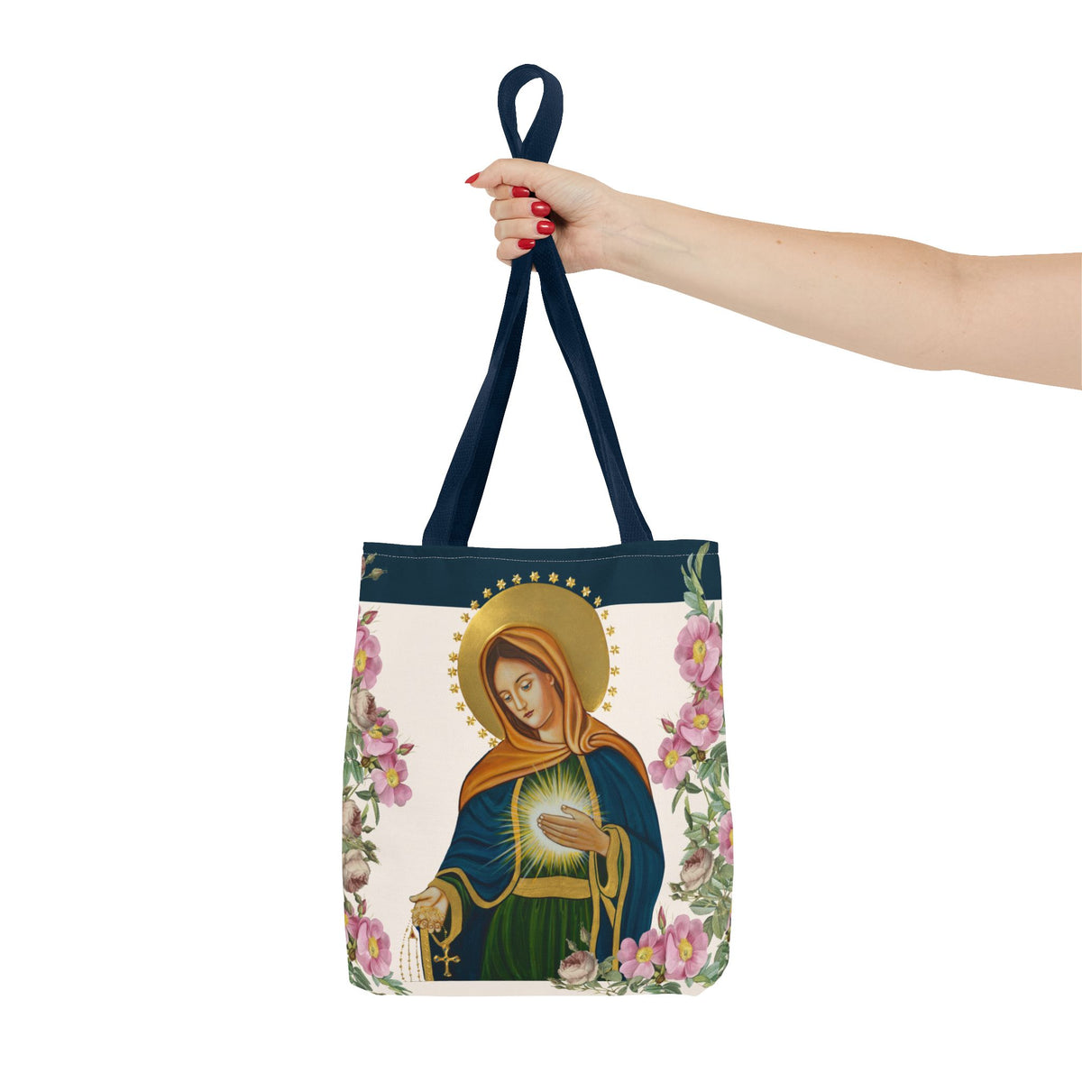 Flame of Love Tote Bag - Dark Blue Floral