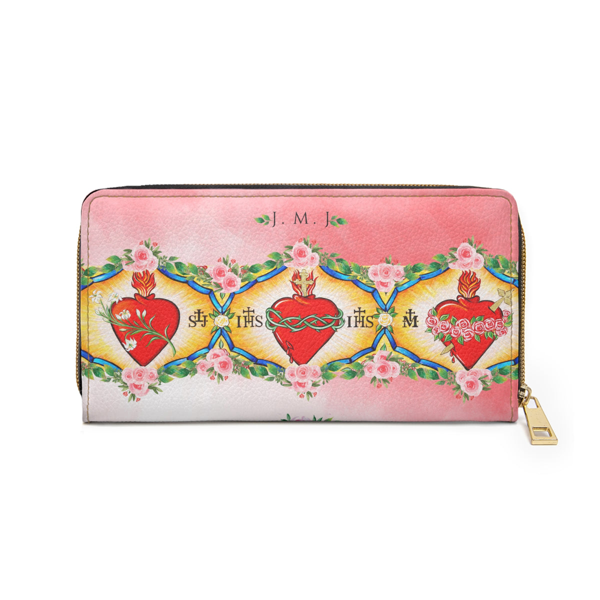 Jesus, Mary &amp; Joseph Zipper Wallet -PINK-(Vegan Leather)