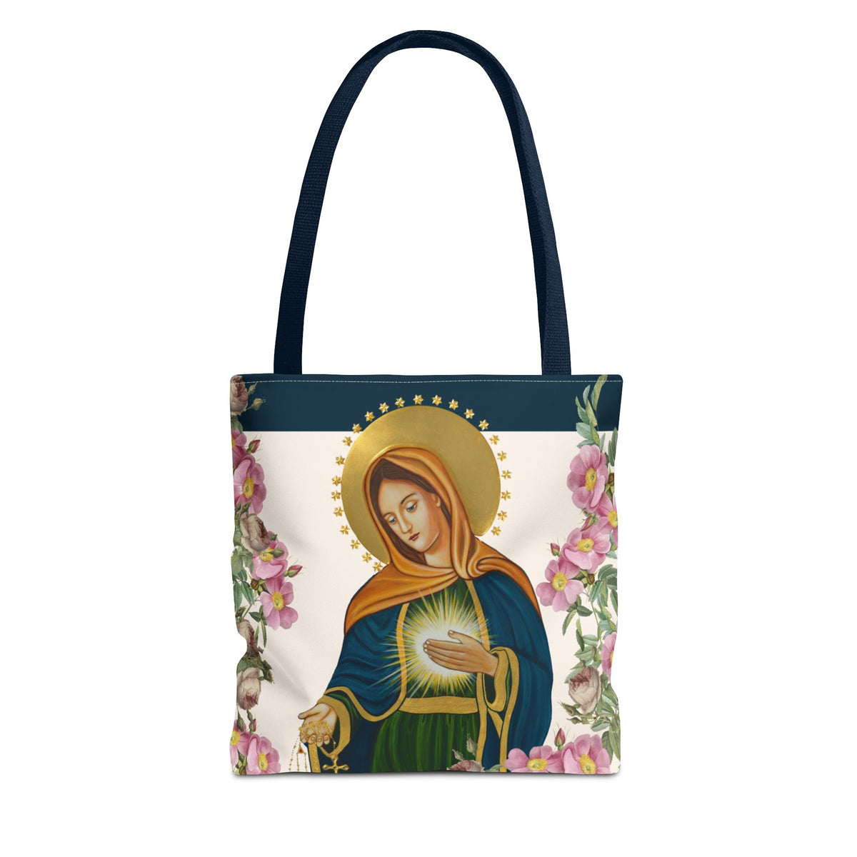 Flame of Love Tote Bag - Dark Blue Floral
