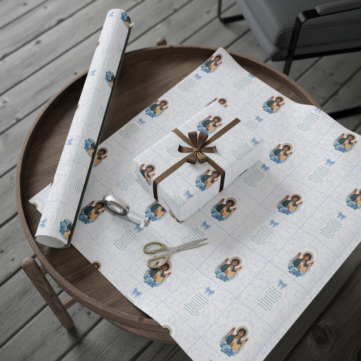 Gift Wrapping Paper - Guardian Angel Prayer (Blue) - Roll