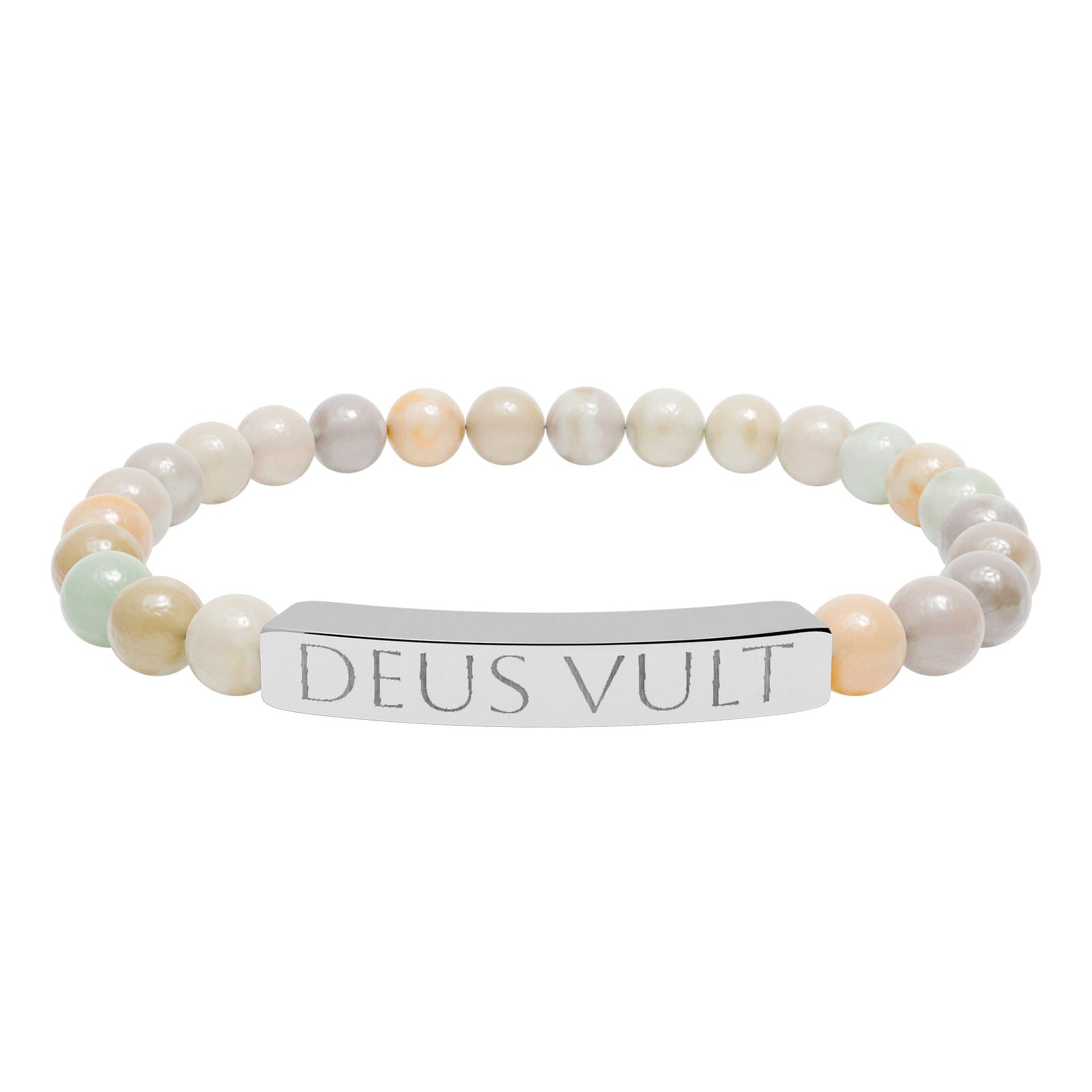 Deus Vult "God Wills It" Engraved Bracelet - Stainless or Gold with Natural Stone