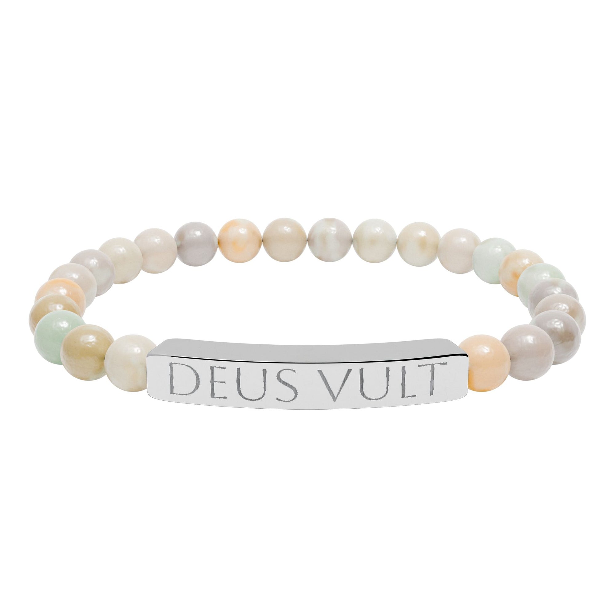 Deus Vult "God Wills It" Engraved Bracelet - Stainless or Gold with Natural Stone