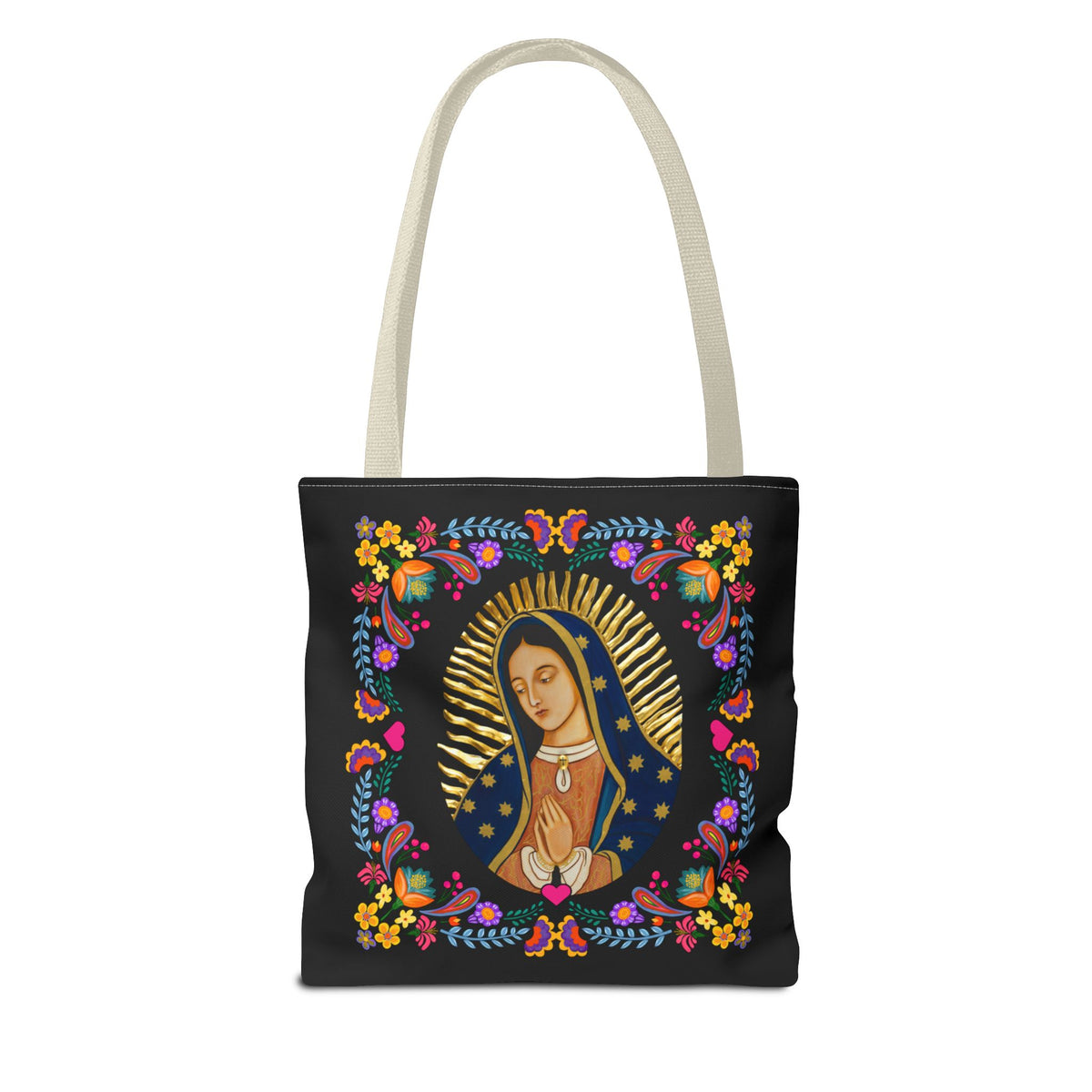Vibrant Our Lady of Guadalupe Tote Bag for Faith and Inspiration, Prayer Bag, Religious Gift, Boho Floral Design, Eco-Friendly Shopping