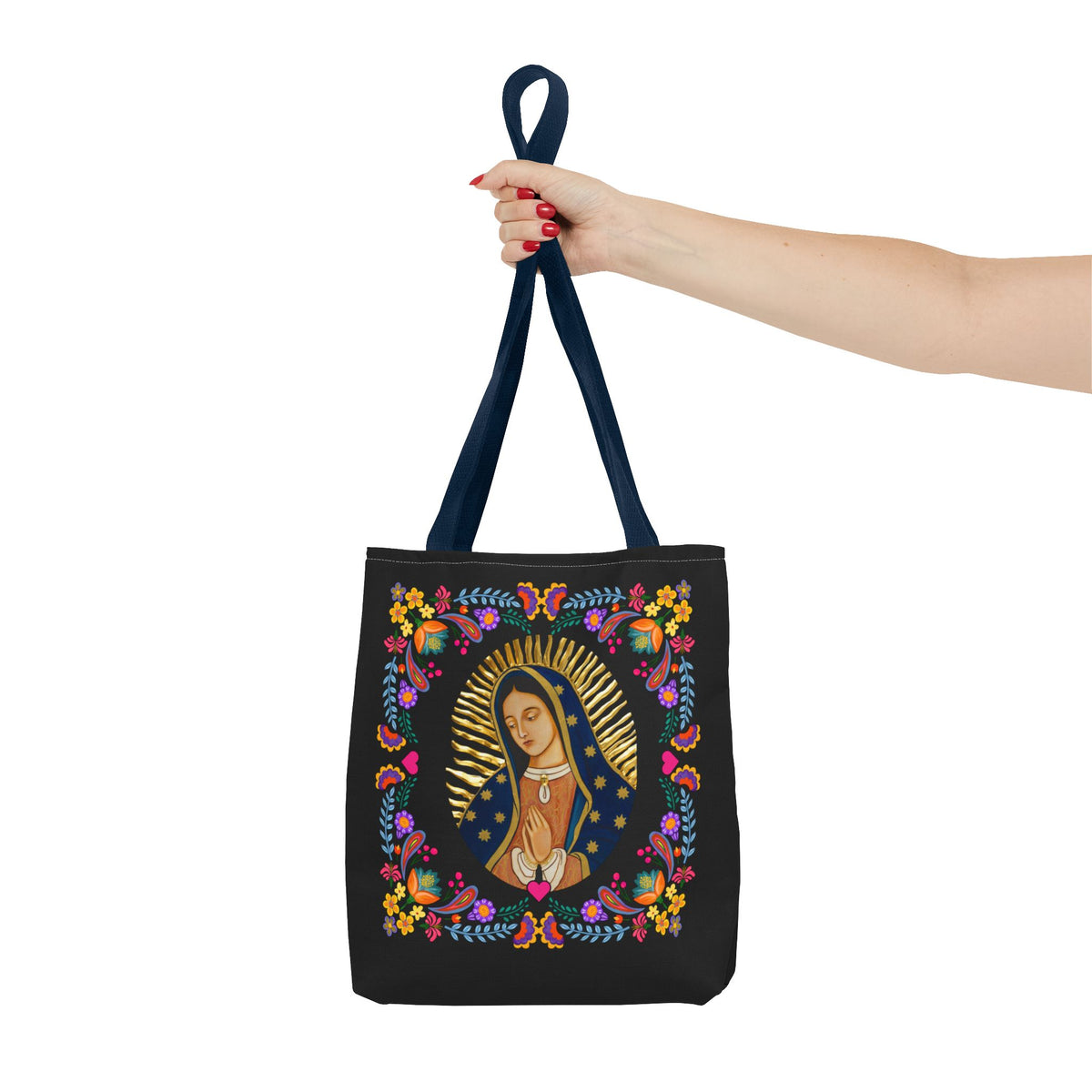 Vibrant Our Lady of Guadalupe Tote Bag for Faith and Inspiration, Prayer Bag, Religious Gift, Boho Floral Design, Eco-Friendly Shopping