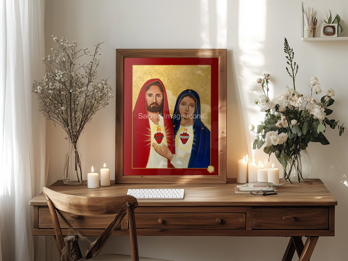 Sacred and Immaculate Hearts 1 Icon Print