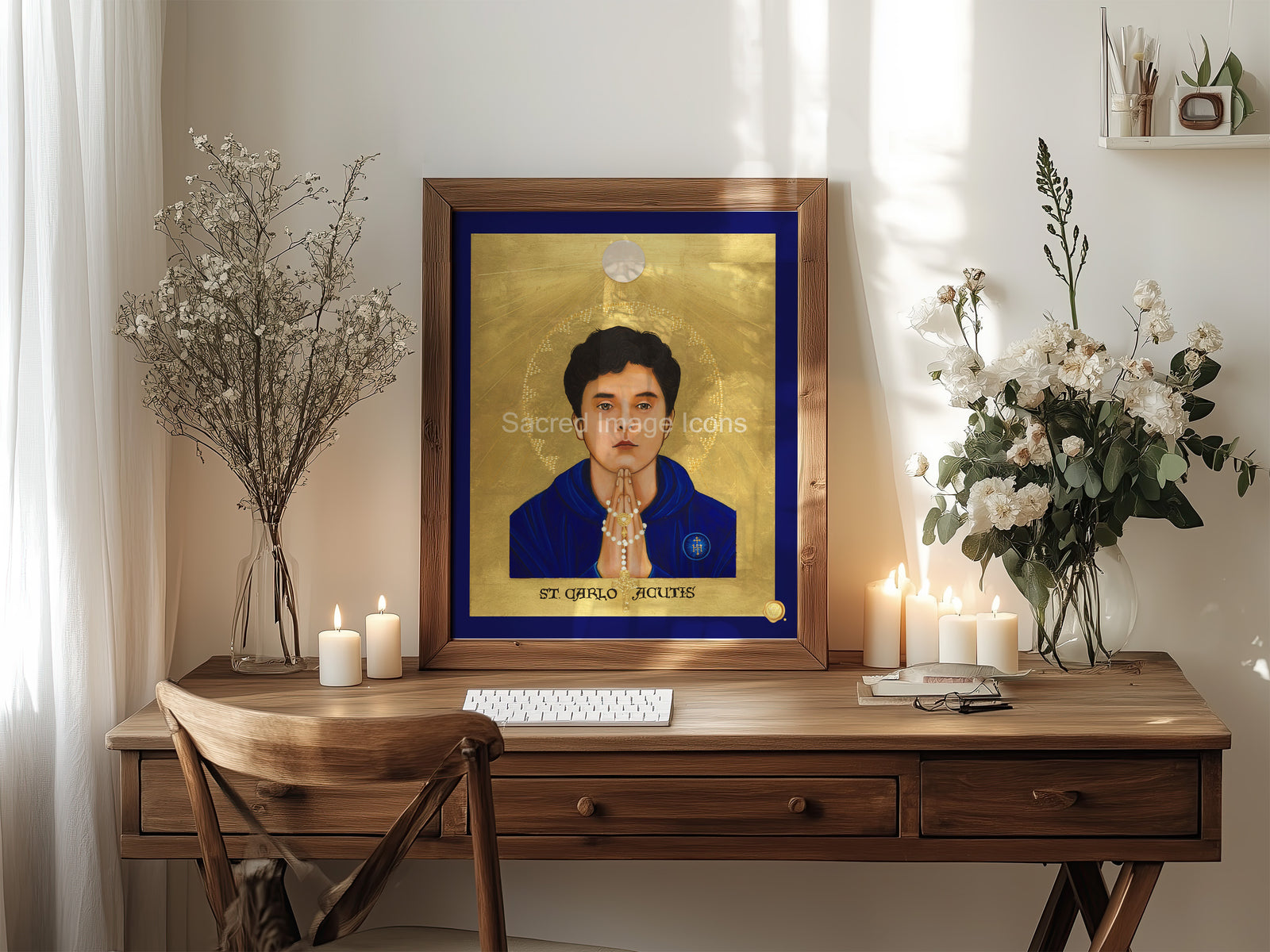 Blessed Carlo Acutis in Gold Icon Print