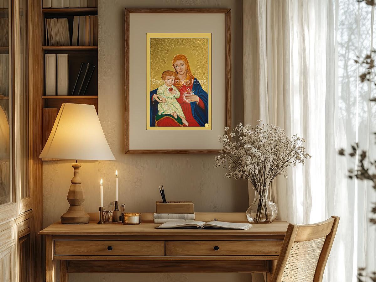 Sacred and Immaculate Hearts 2 Icon Print