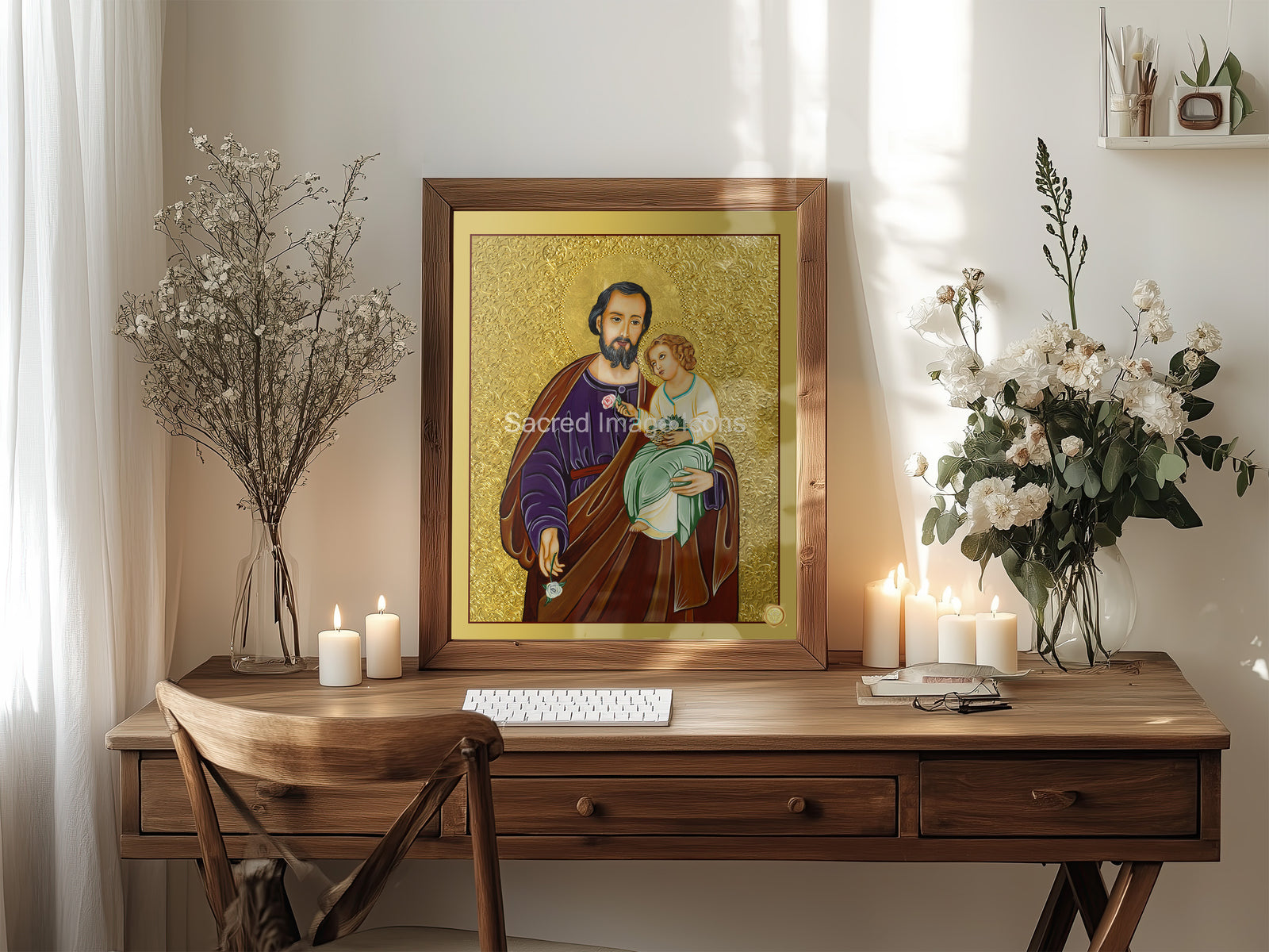 Saint Joseph and Baby Jesus 2 Icon Print