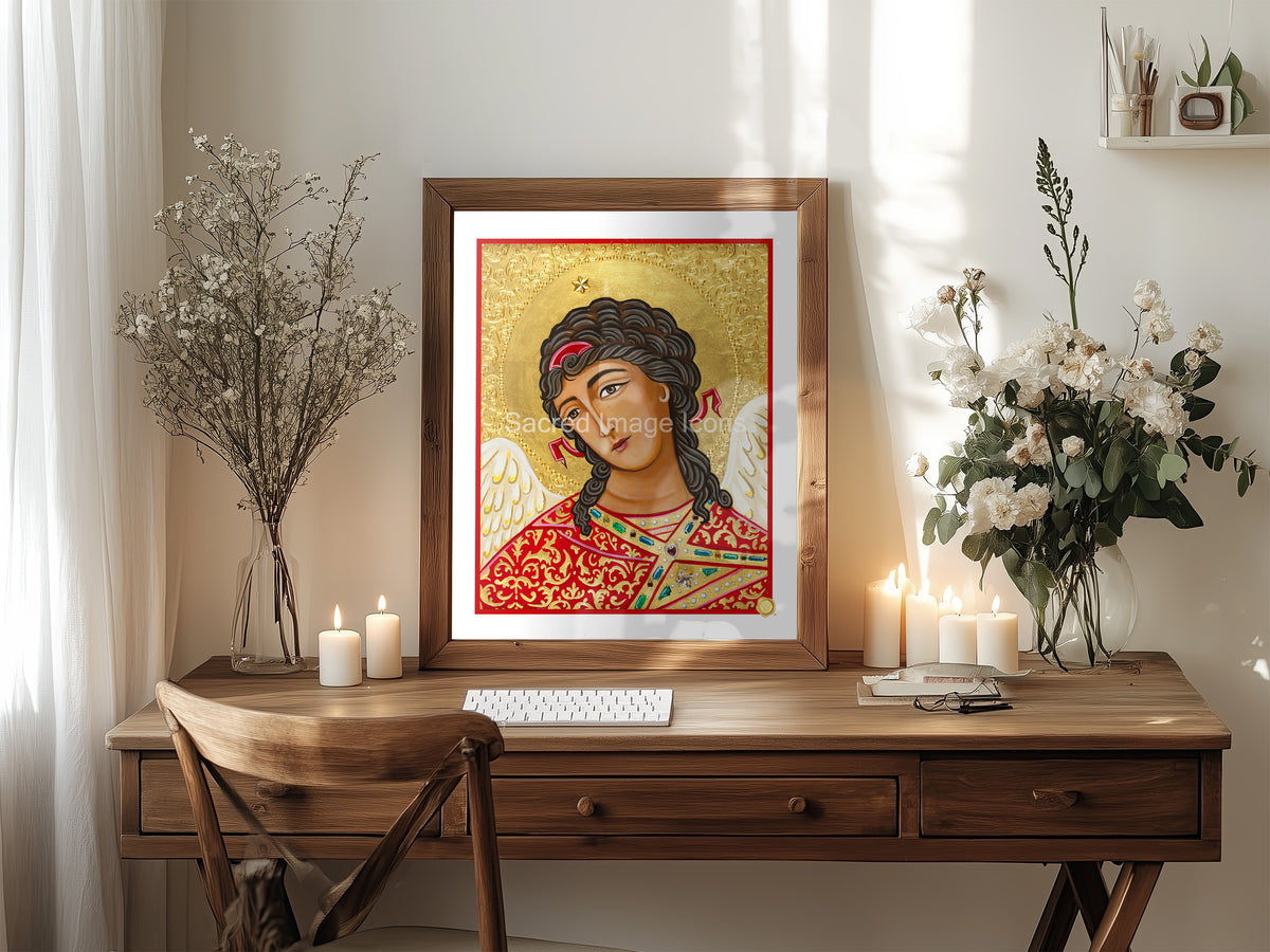 Guardian Angel Icon Print - Dark Hair