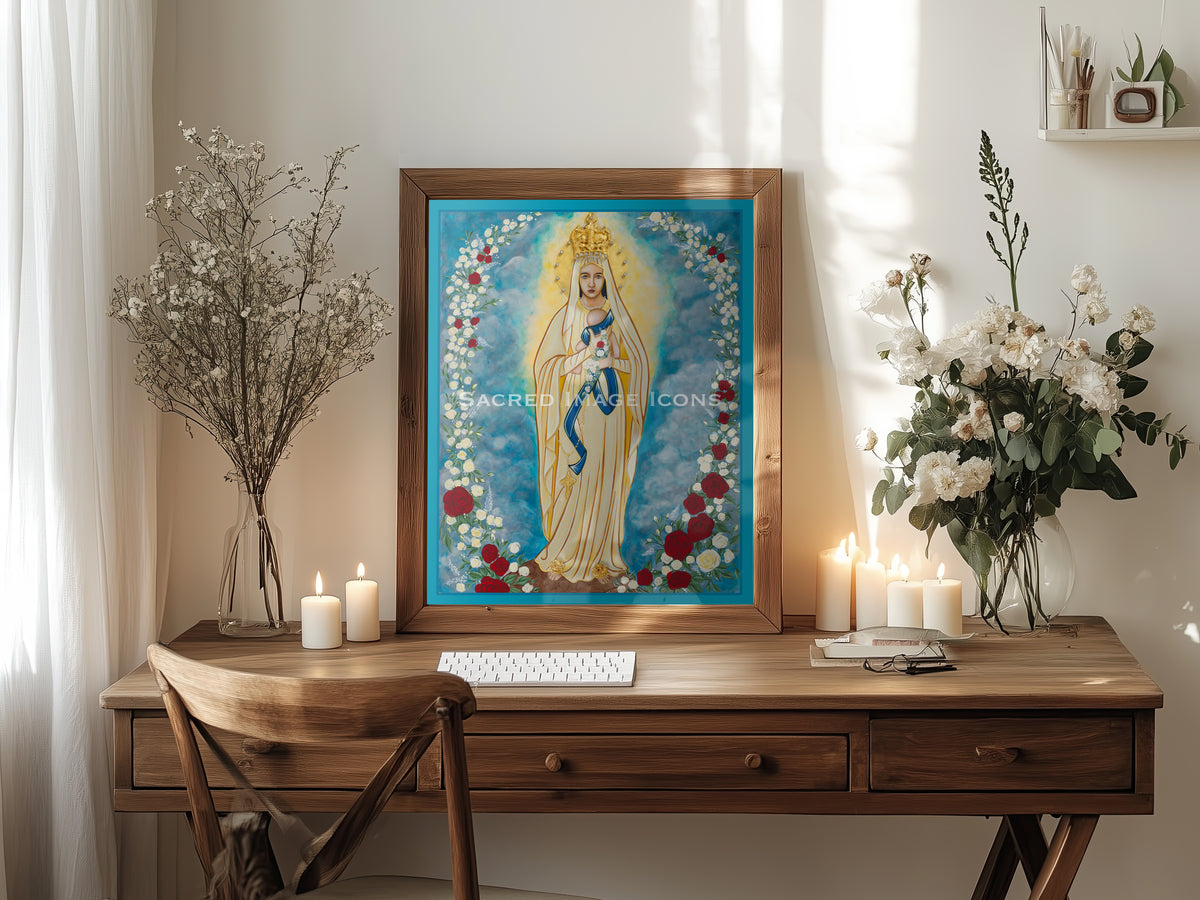 Our Lady of Lourdes with Infant Icon Print - NICU Version