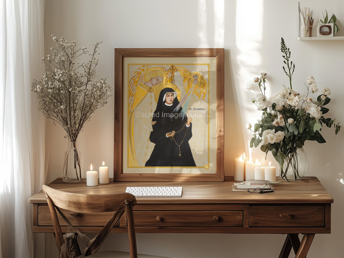 Saint Faustina and the Holy Angels Icon Print