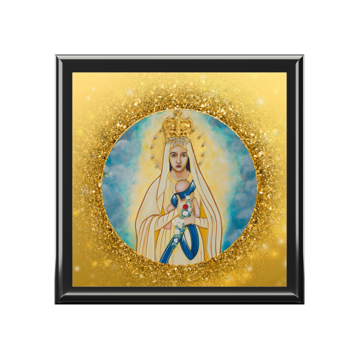 Religious Jewelry Box — Our Lady of Lourdes and the Baby Jesus Rosary Keepsake Box