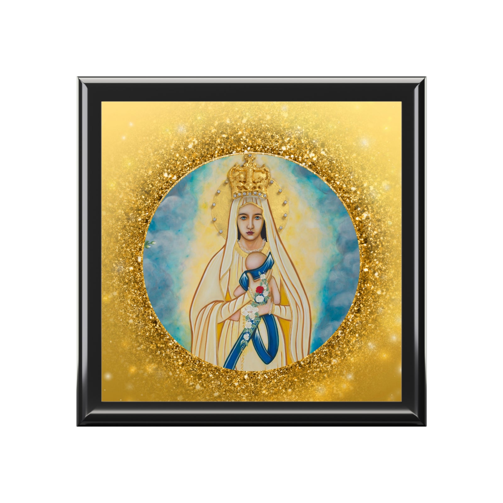 Religious Jewelry Box — Our Lady of Lourdes and the Baby Jesus Rosary Keepsake Box