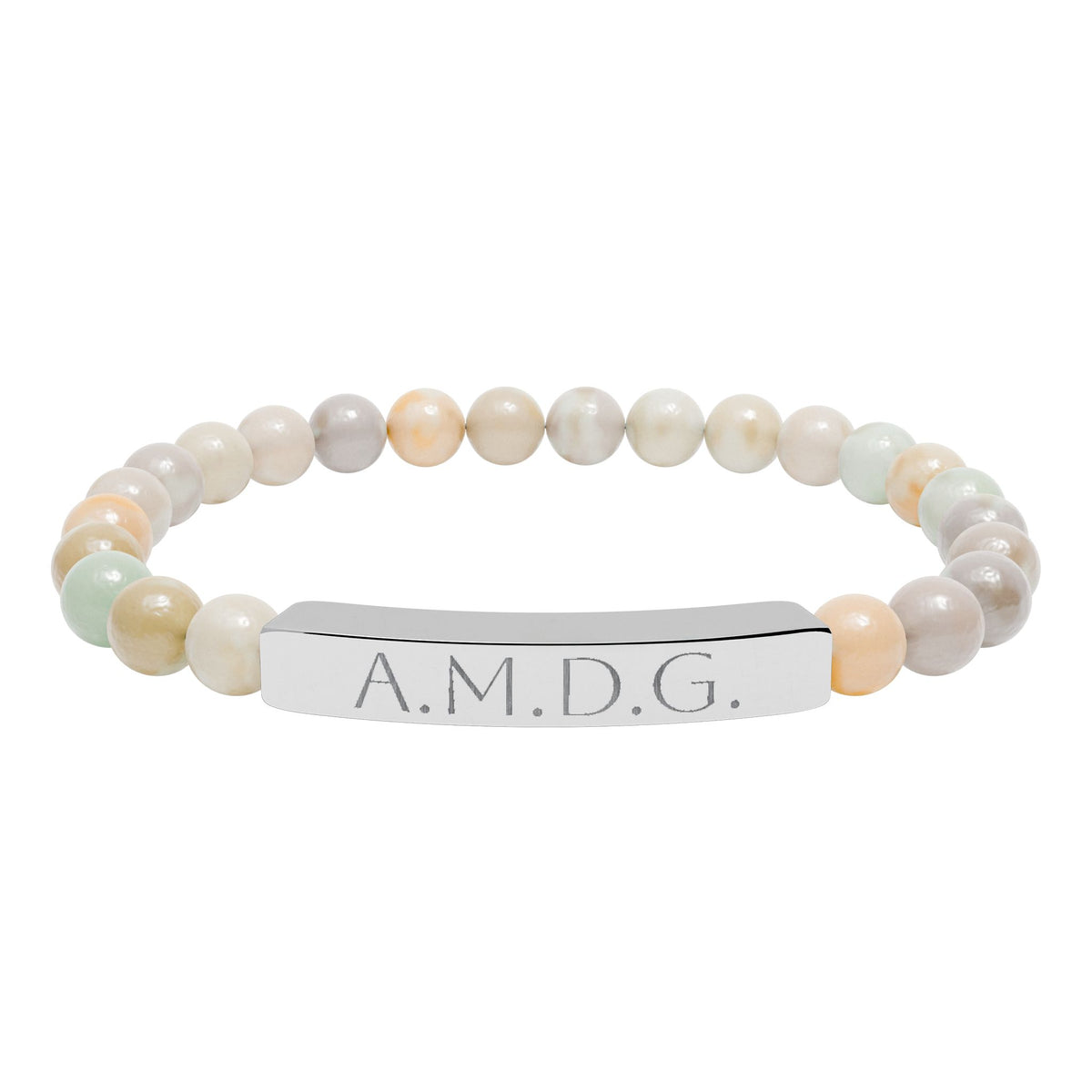 AMDG &quot;Ad Majoram Dei Gloriam&quot; Engraved Bracelet - Stainless or Gold with Natural Stone