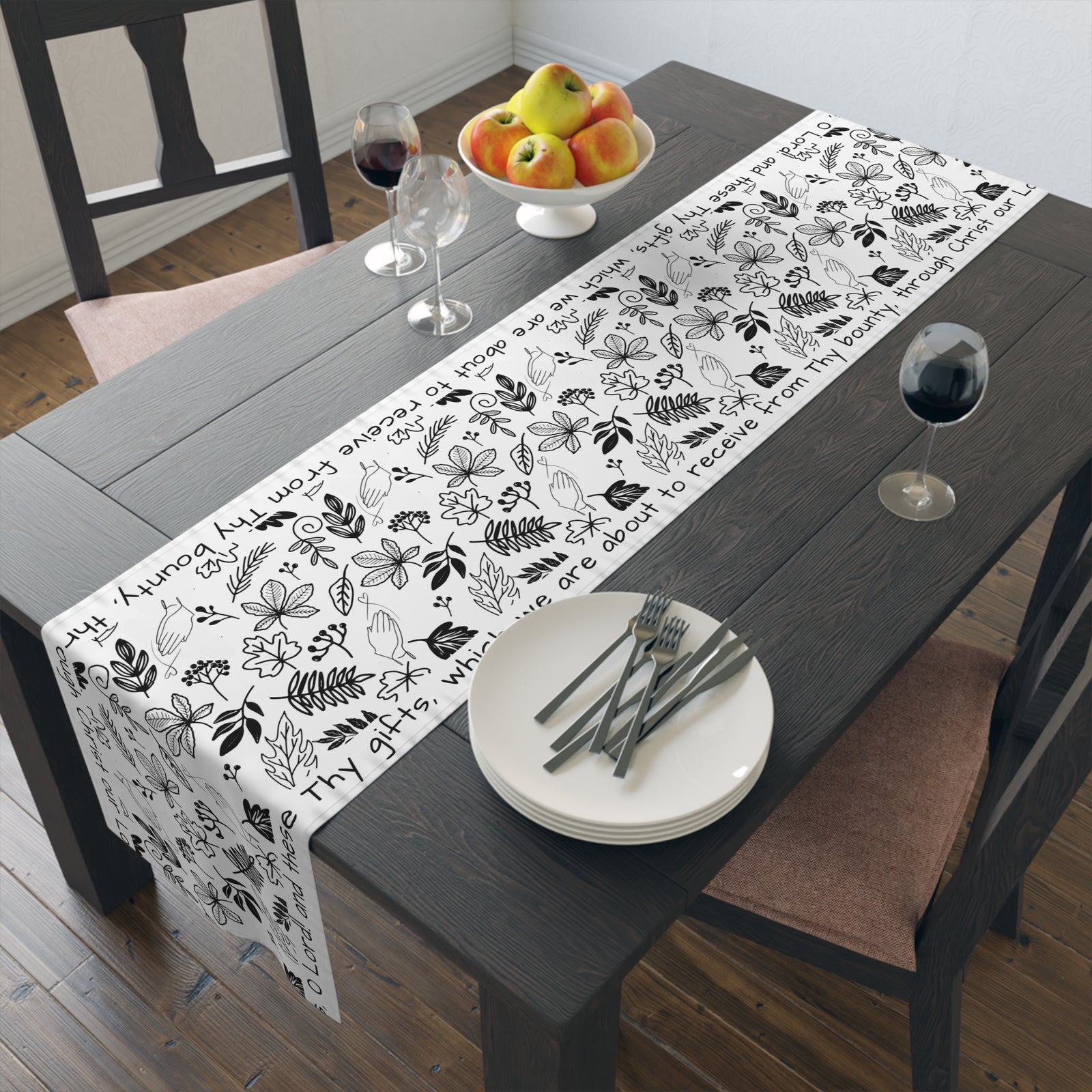 Bless Us O Lord and These Thy Gifts - Table Runner in Cotton or Poly