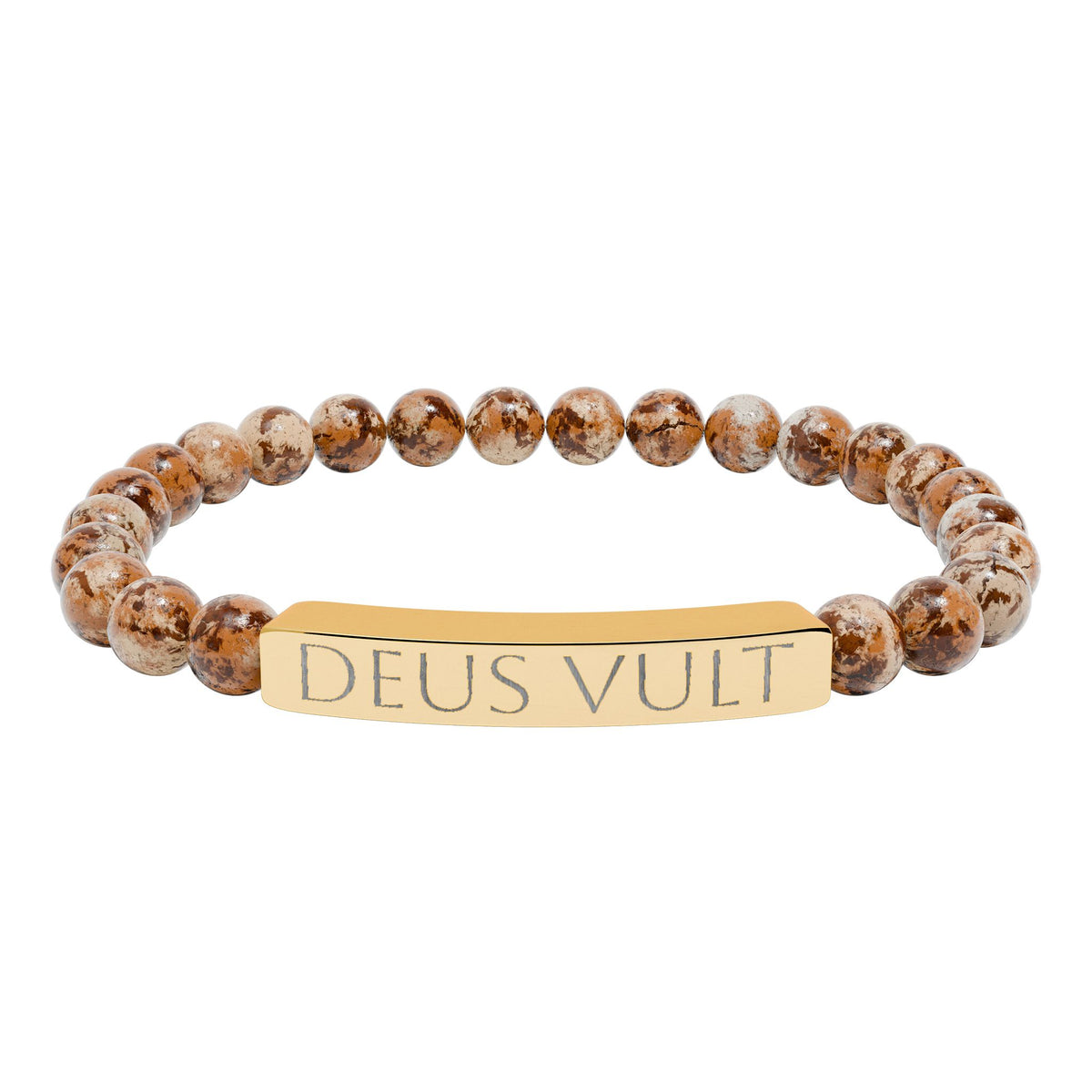 Deus Vult &quot;God Wills It&quot; Engraved Bracelet - Stainless or Gold with Natural Stone