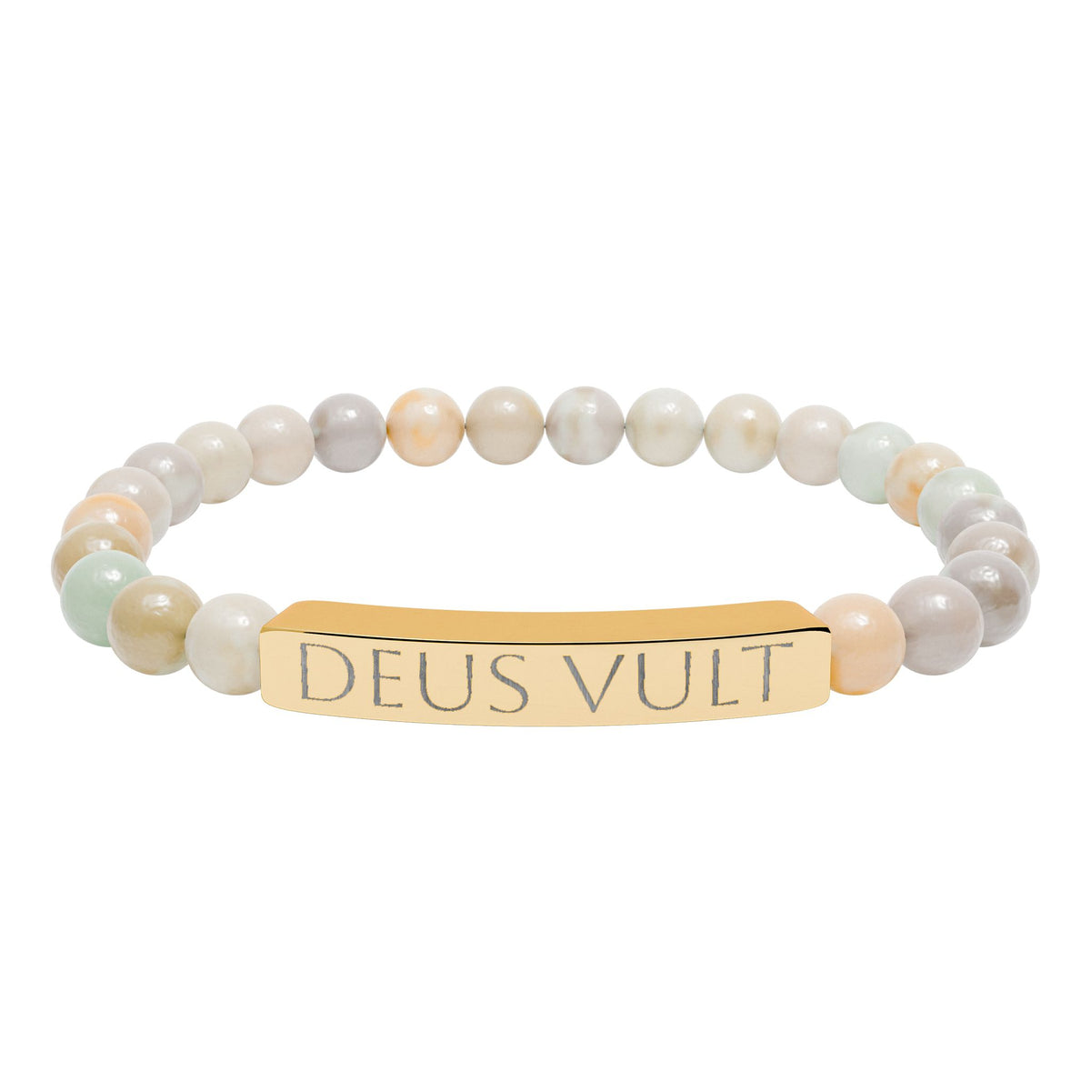 Deus Vult &quot;God Wills It&quot; Engraved Bracelet - Stainless or Gold with Natural Stone