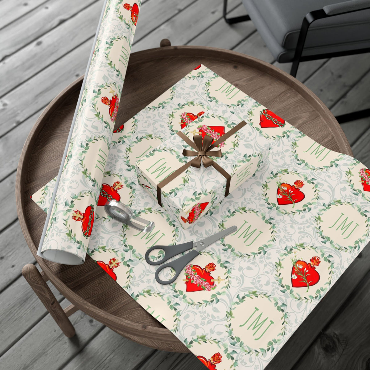 Gift Wrapping Paper - J.M.J. Sacred, Chaste and Immaculate Hearts - Roll
