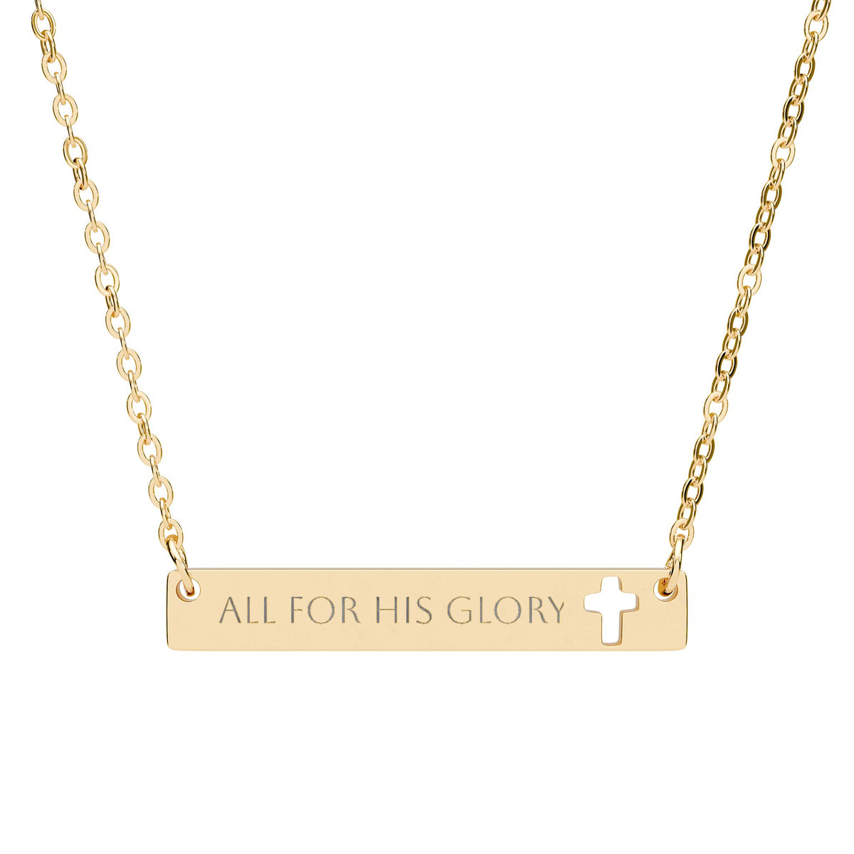 All For His Glory Engraved Cutout Cross Bar Necklace