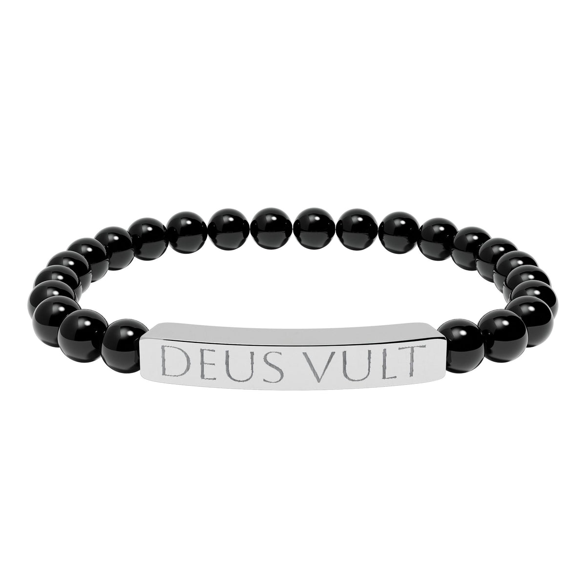 Deus Vult &quot;God Wills It&quot; Engraved Bracelet - Stainless or Gold with Natural Stone